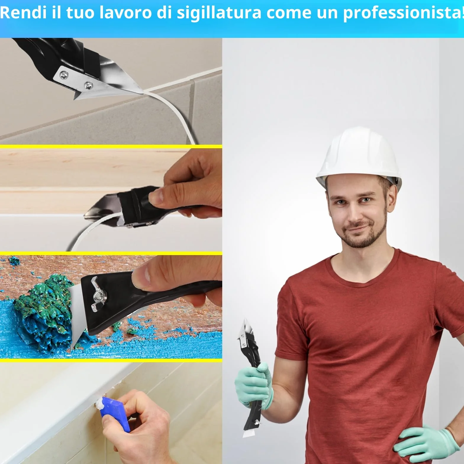 Strumento per Calafataggio Kit di Strumenti Raschietto e Spatola per Giunti Raschietto in Silicone Prodotto per Rimuovere lo Stucco Strumento per la Rimozione e l'applicazione Del Caucciù