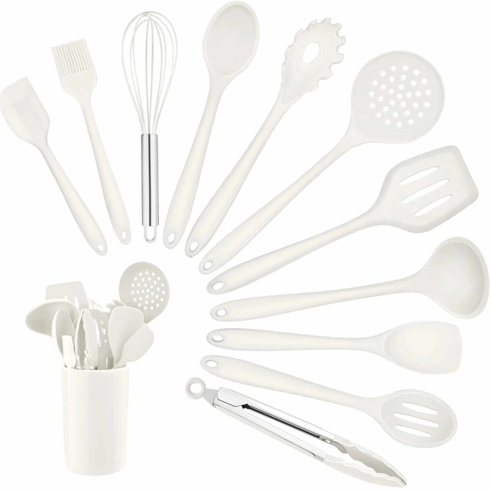 Homikit Set di 12 utensili da cucina in silicone resistenti al calore antiaderenti bianco