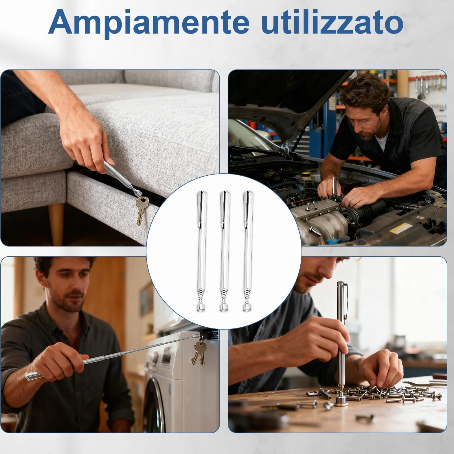 3 magneti telescopici in acciaio inox, estensibili fino a 64 cm, asta telescopica magnetica per bulloni, dadi, viti, parti metalliche
