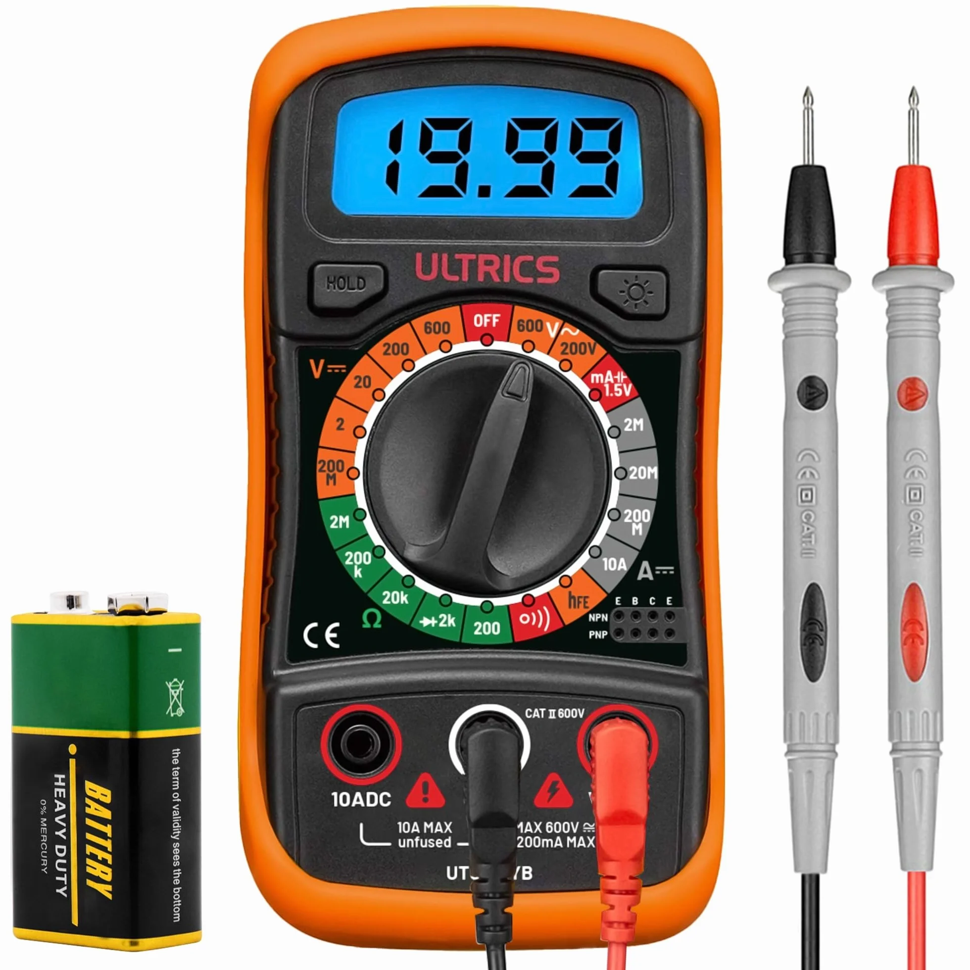 ULTRICS Multimetro Digitale Professionale, Voltmetro Amperometro Ohmmetro DC/AC, Tester Elettrico Portatile