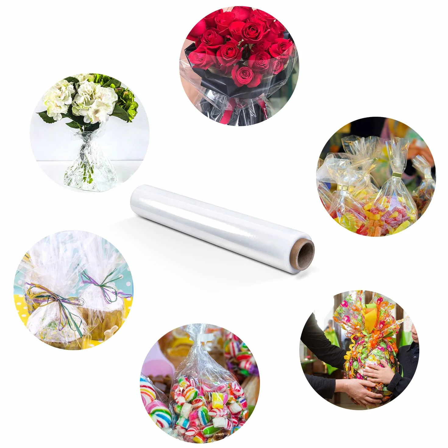 Cellophane per Imballaggio, 80 CM x 30 M Carta Trasparente per Confezioni, Rotolo per Confezionare Fiori, Frutta, Regali