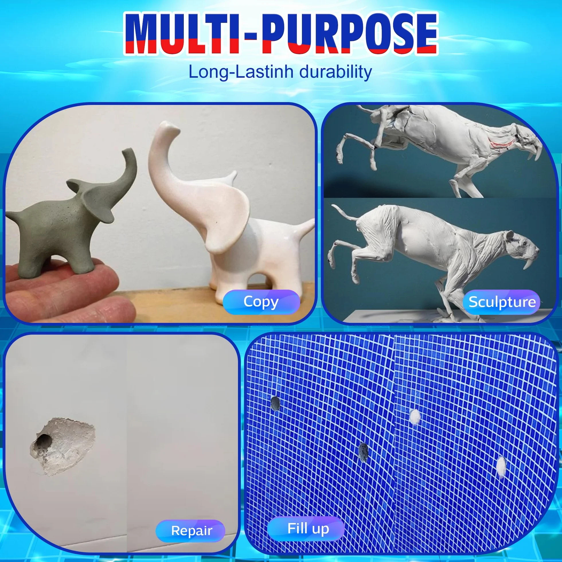 Stucco Piscina，227g Stucco Epossidico Bicomponente, Utilizzato per Riparare Perdite, Crepe, Riempimento, Incisione, per Metallo, Piastrelle in Ceramica, Può Essere Usato Sott'acqua (Grigio)