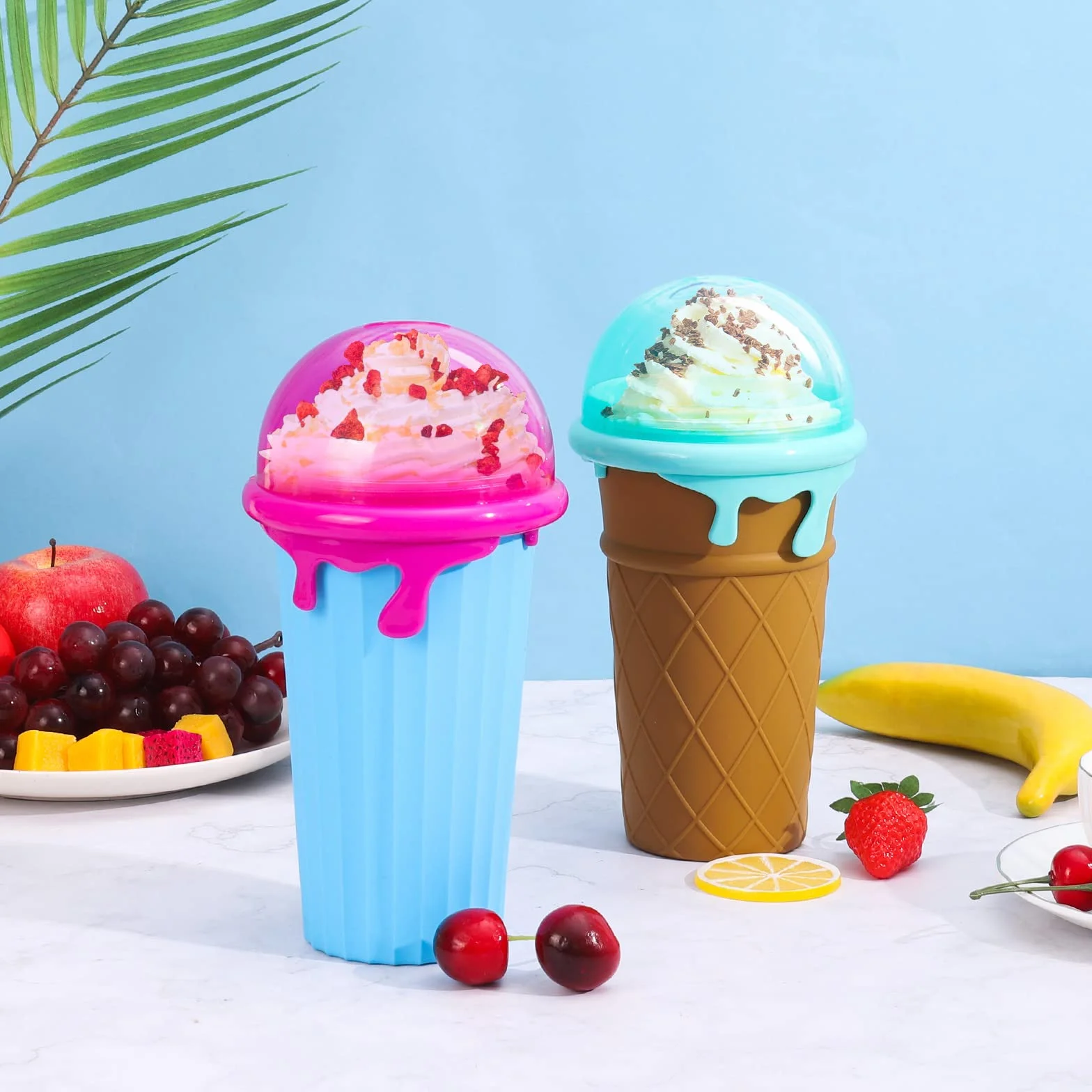 Glovios 500ML Slushy Maker Mug z Silikonu, Szybko Mrożący Kubek na Slush, DIY Koktajle Mleczne Lody