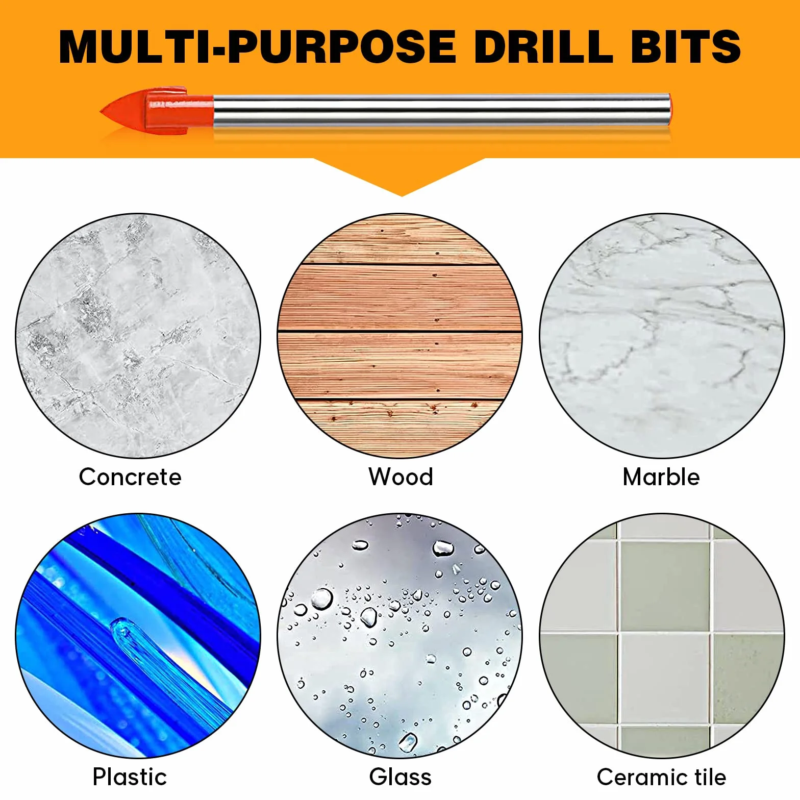10 Pezzi Punta per Vetro, 6 MM Punta a Triangolo per Ceramica, Cemento, Mattoni, Granito - Materiale in Acciaio al Tungsteno e Ceramica per Legno