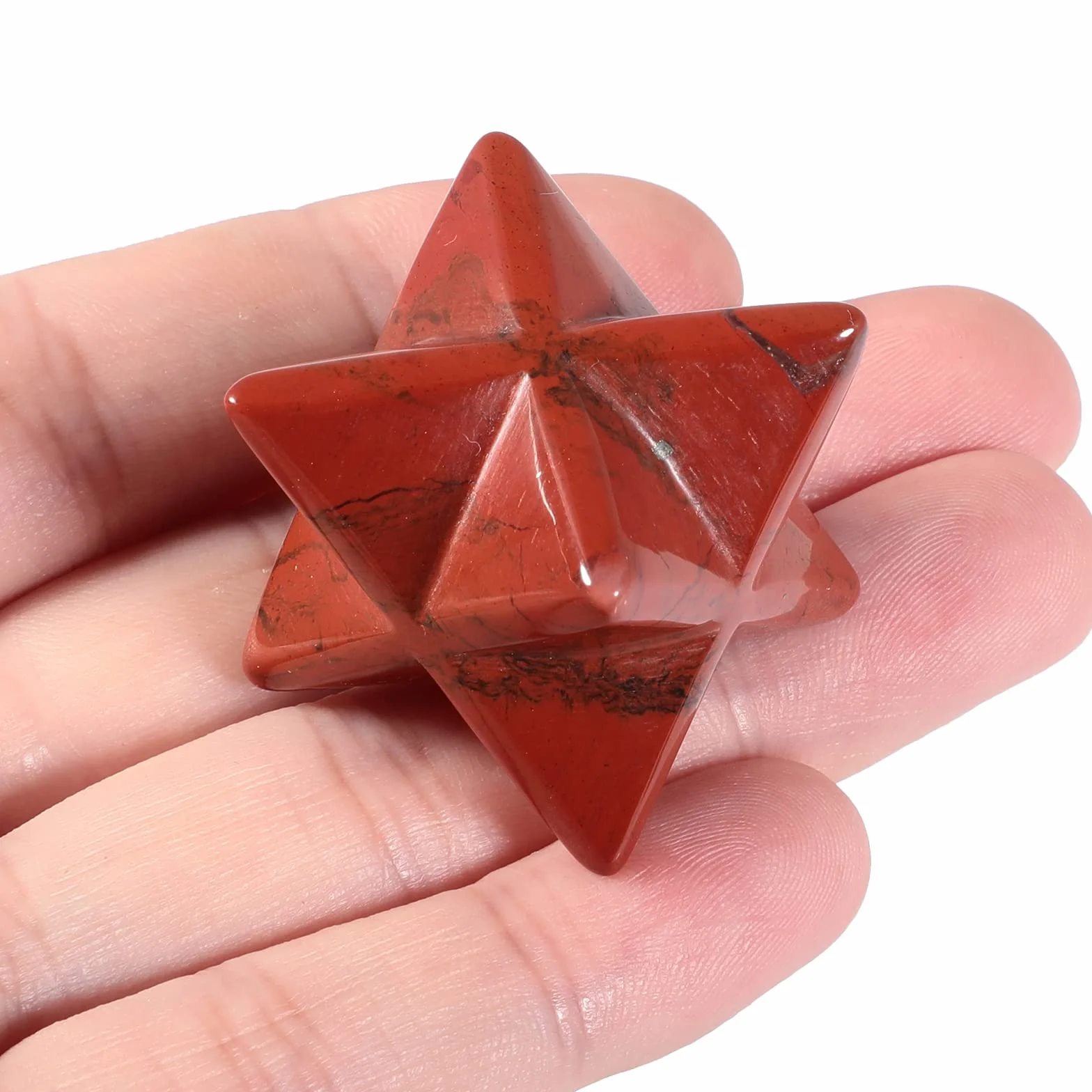 Diaspro Rosso Naturale Merkaba 1 Pollice, Protezione Meditazione Generatore Energia Guarigione Chakra Stella Sei Punte