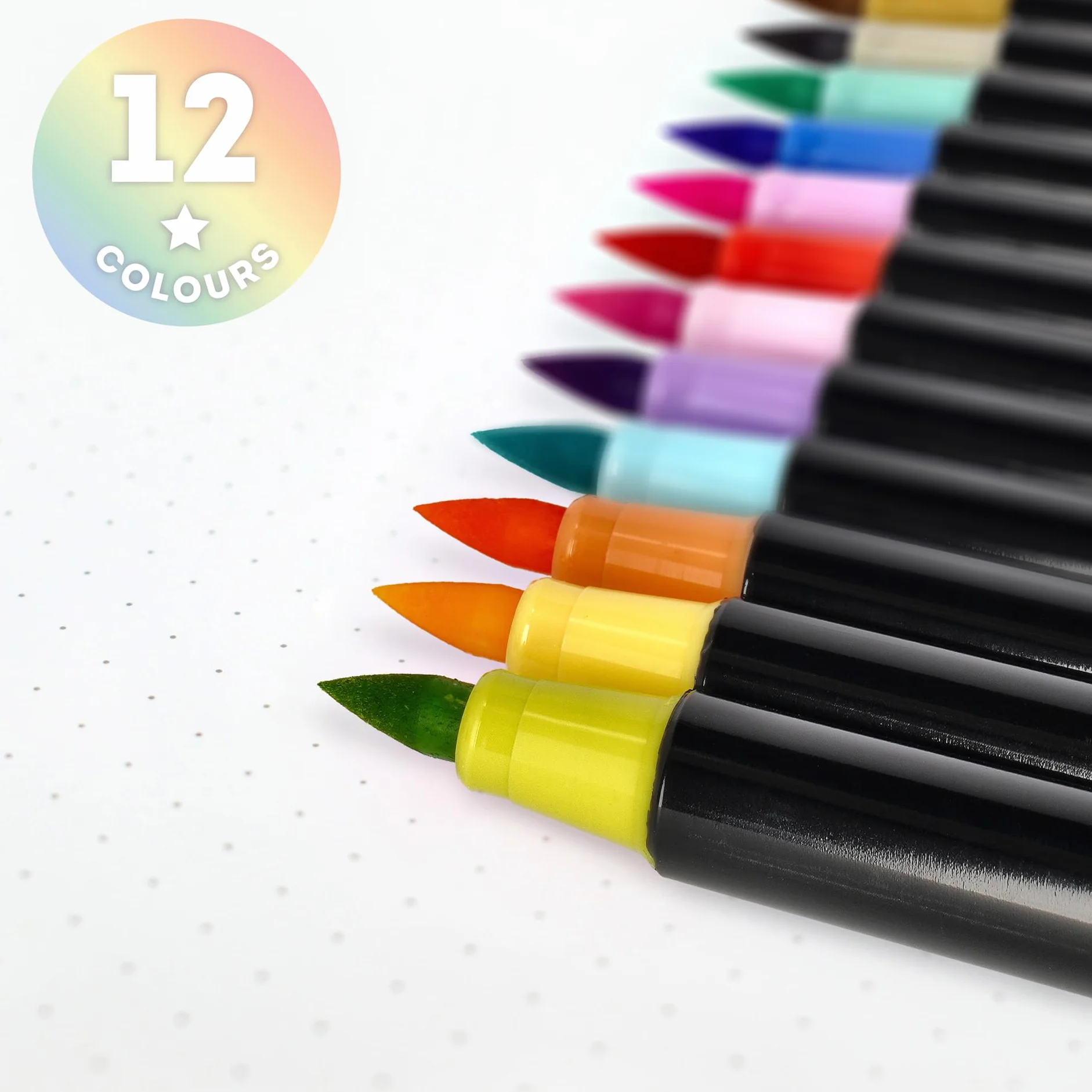 Legami - Set di 12 Pennarelli con Punta Pennello - Brush Markers, Punta Flessibile in Fibra di Nylon, Pennarelli 12 Colori Pastello, Tratti Fluidi e Larghezze Variabili, Diametro Pennarello 1 cm