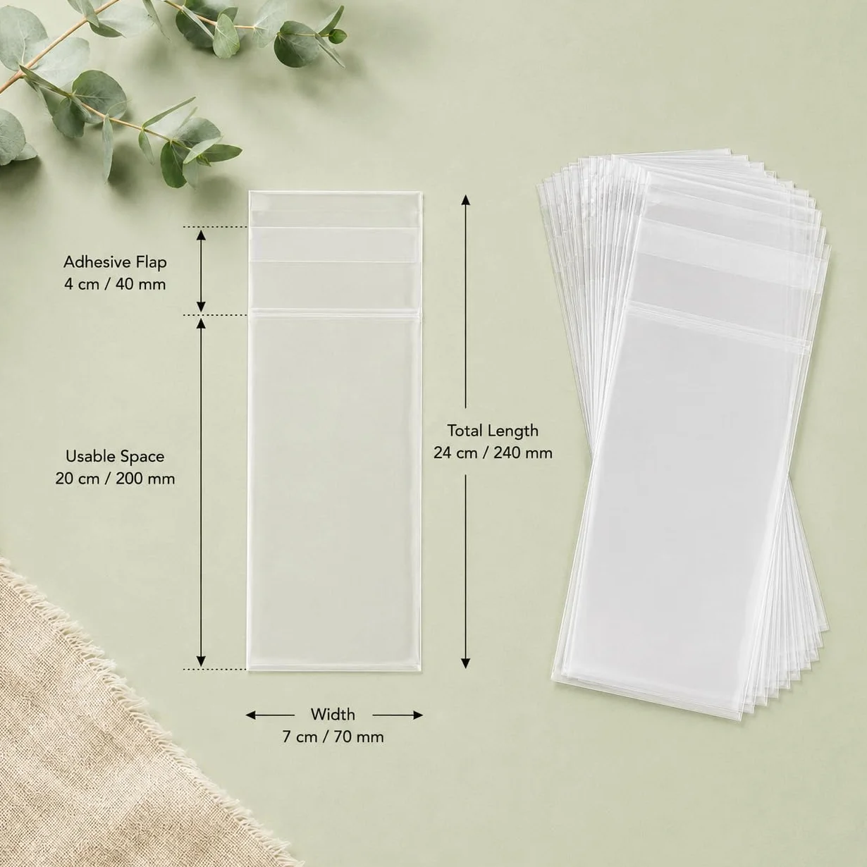 Majillux 100 Bustine Trasparenti in Cellophane OPP Richiudibili 7 x 20 cm - Per Lecca Lecca, Dolci e Feste