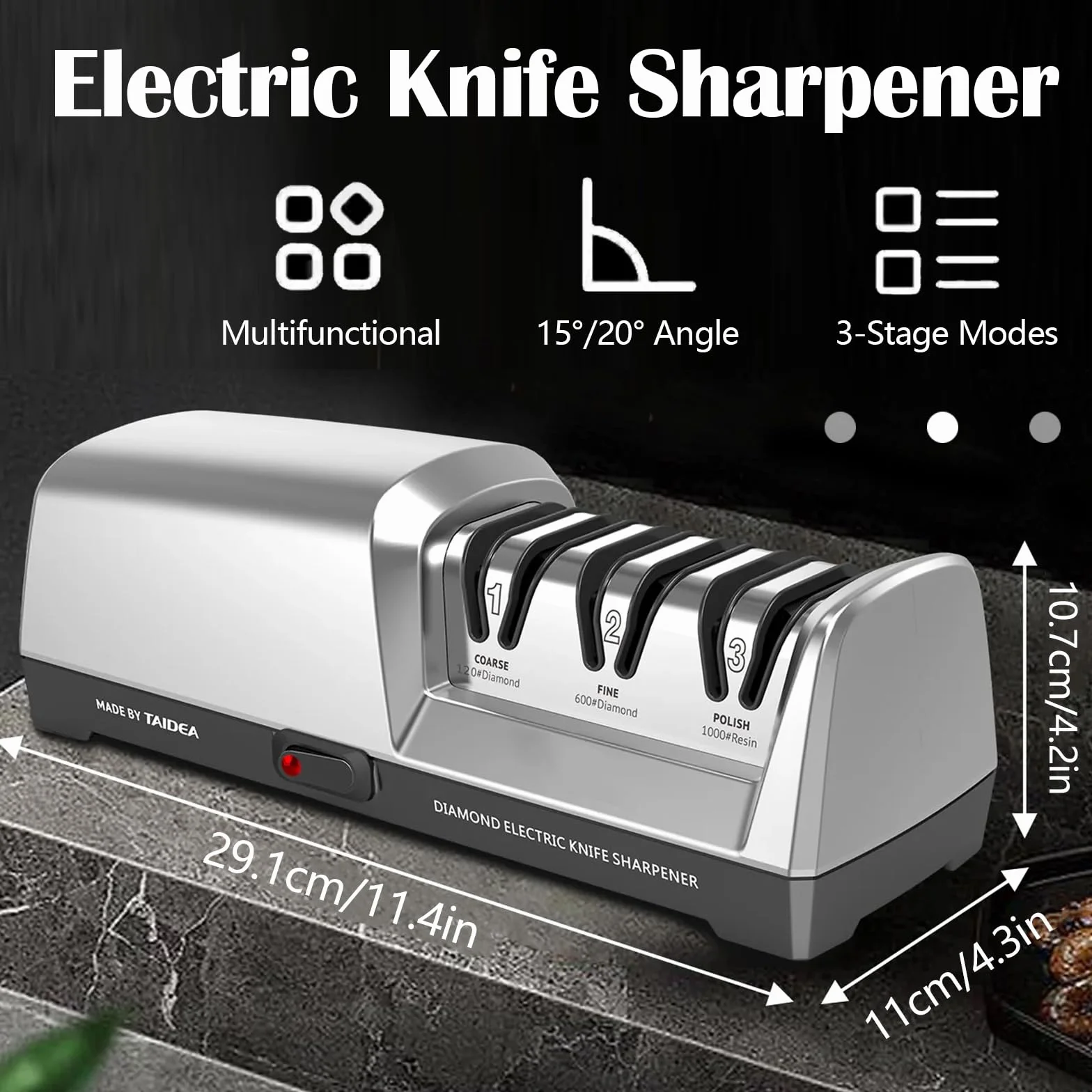 Affilacoltelli Elettrico, Affilacoltelli da Cucina A 3 Livelli Affilacoltelli Diamantato Professionale Per Molatura Grossolana Riparazione E Affilatura Coltelli