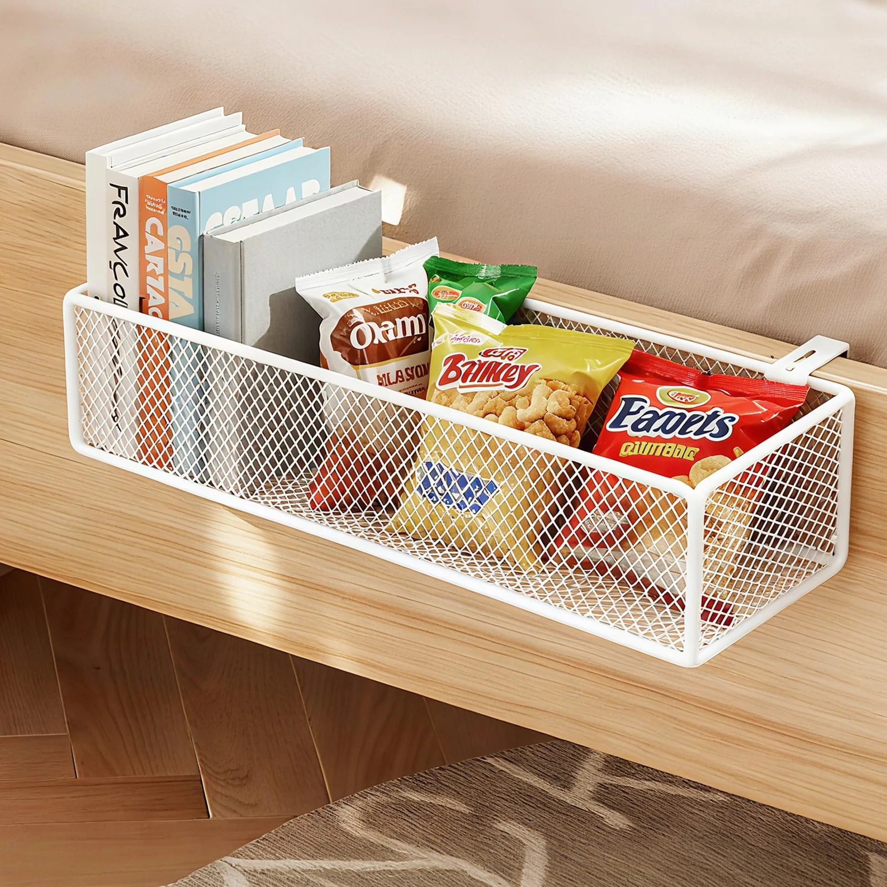 cesto portaoggetti da appendere al comodino, organizer da appendere per letto a castello per libri, telefono, occhiali, riviste, scaffale laterale in metallo a rete per casa, ufficio, scuola