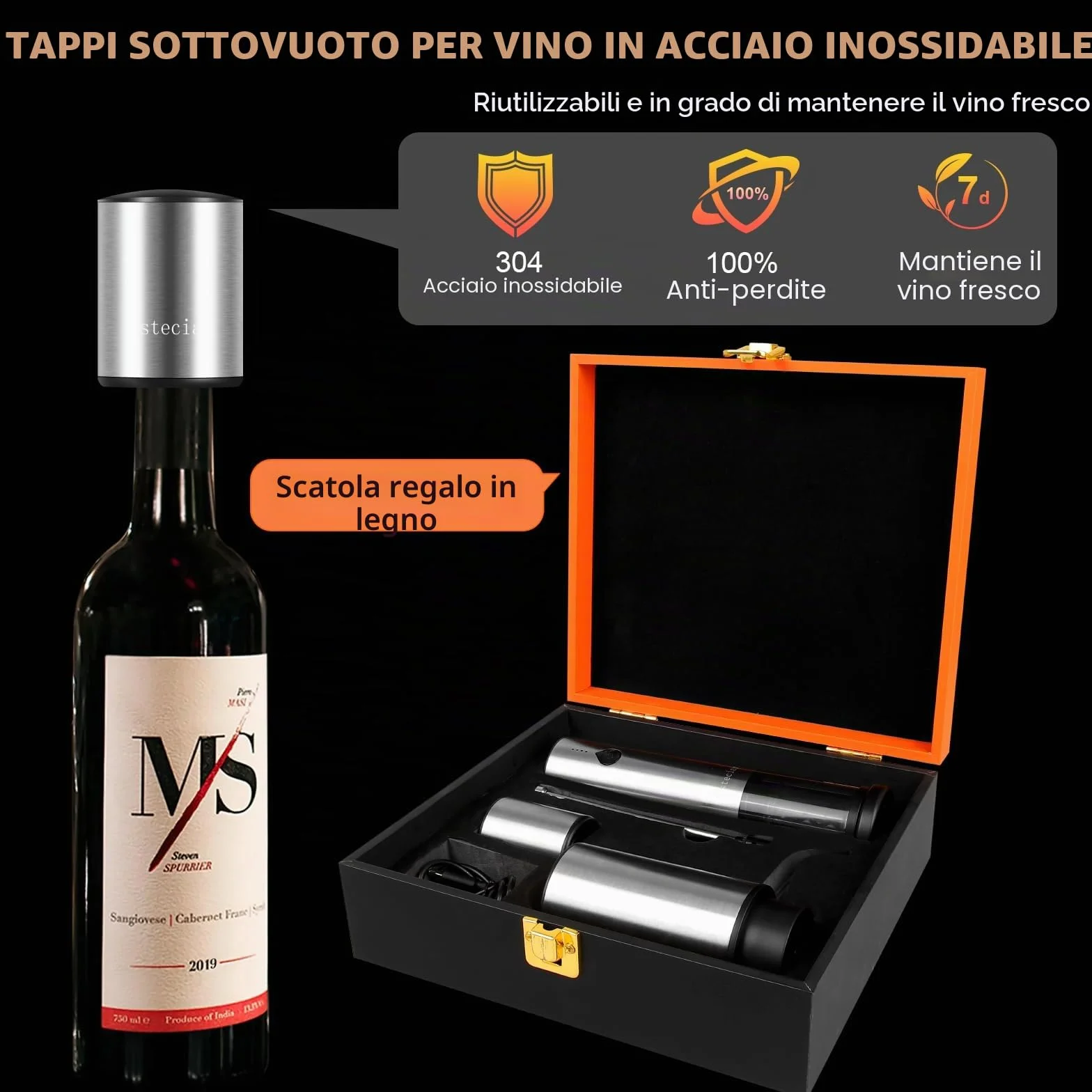 Cavatappi Professionale Elettrico per Vino, Apribottiglie Elettrici 4 in 1 Set con Apribottiglie Ricaricabile, Versatore Automatico per Vino, Taglierina per Lamine, Tappi Sottovuoto