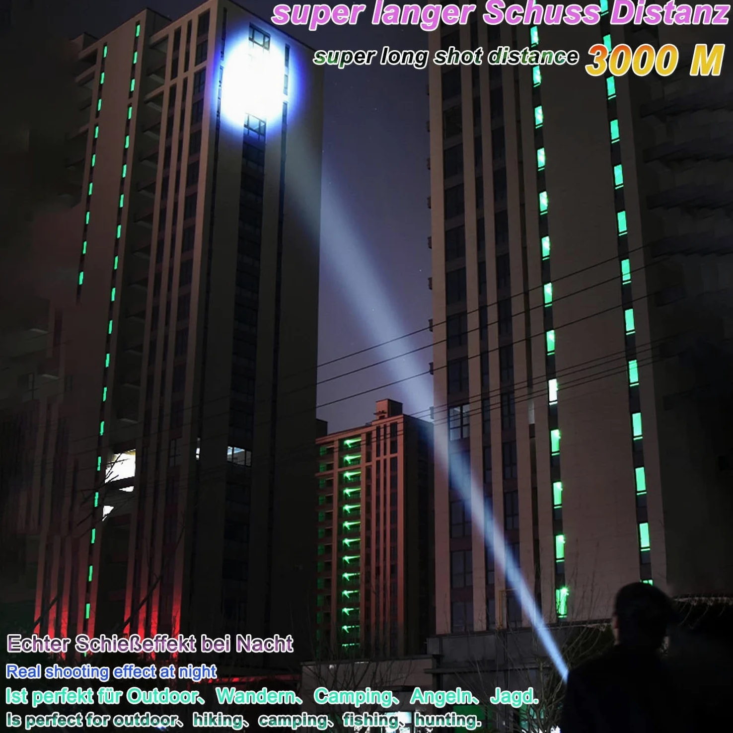 ASORT 【3km di raggio estremo】 torcia led potente professionale 30000 lumen, ricaricabile torcia, IPX67 impermeabile, 5 modalità di luce per campeggio, escursionismo, emergenze (1 * 26650 batteria)