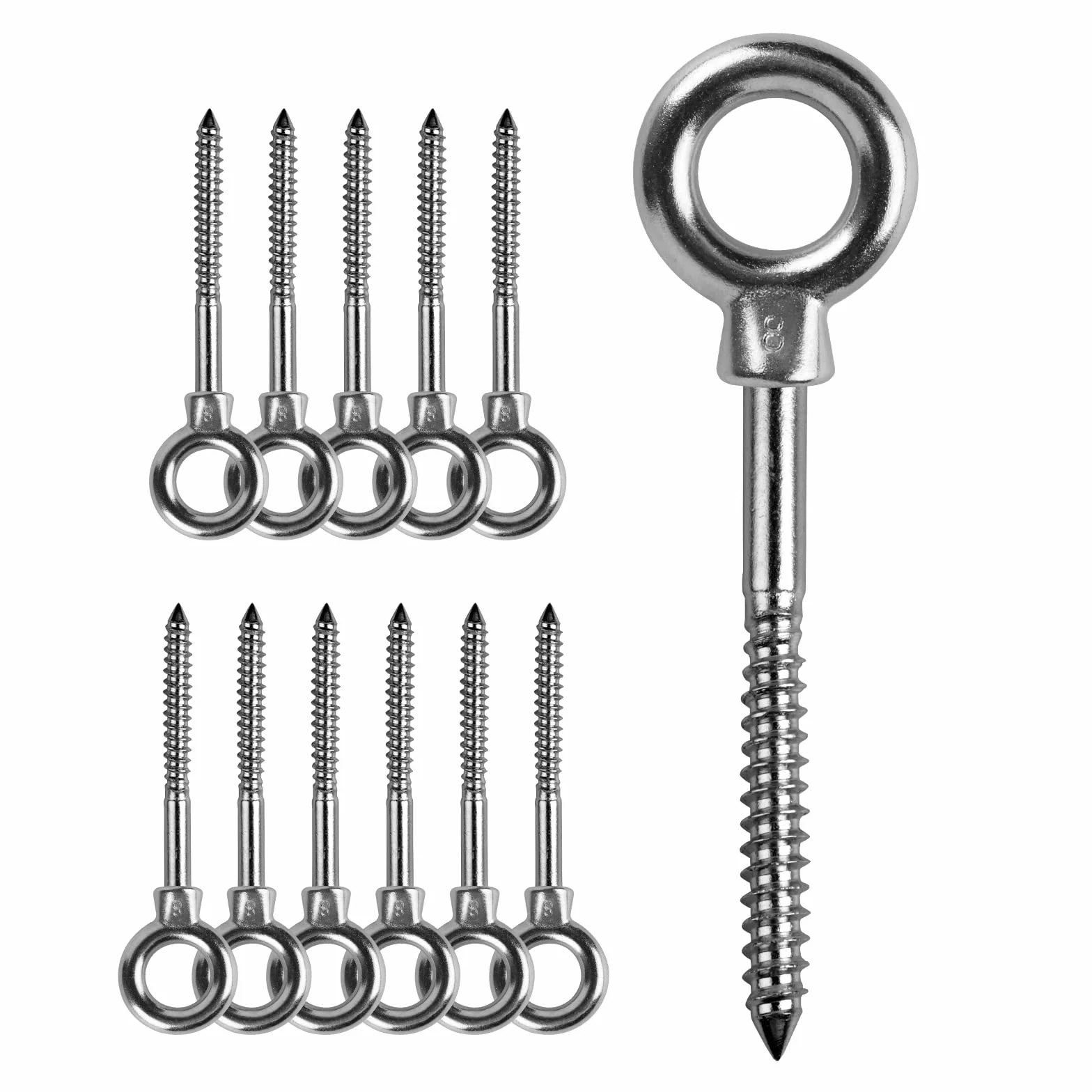 LALAGO 12 PC. Bullone a occhiello, Golfari M8 x 80 mm in acciaio inox 304, Ganci a vite Golfari M8, Bulloni di Vite