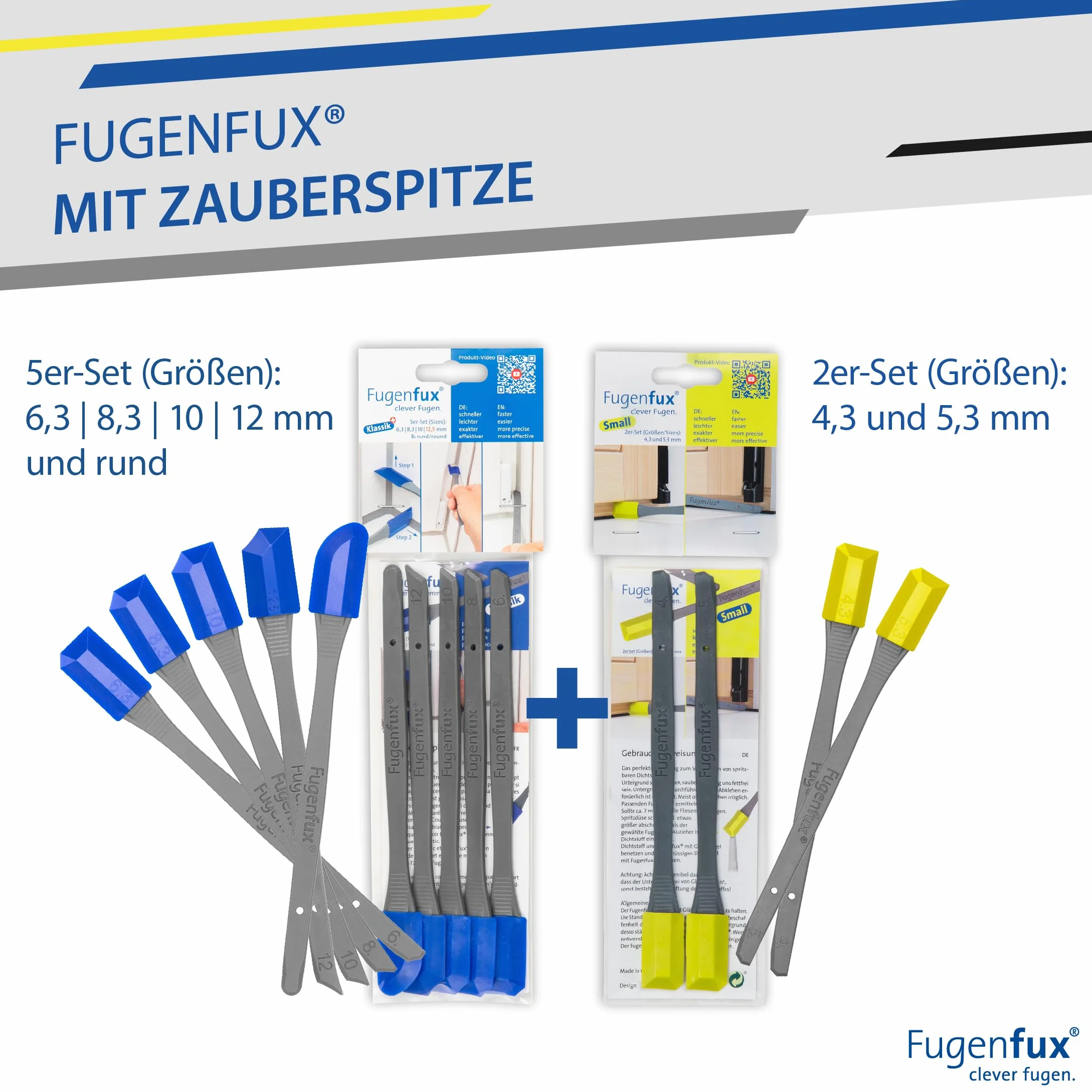 FUGENFUX® Set professionale: Classic 5 + Small – Speciale estrattore per fughe – Piastra per fughe di qualsiasi dimensione – Estrattore per fughe con punta magica rivoluzionaria per punto estremamente
