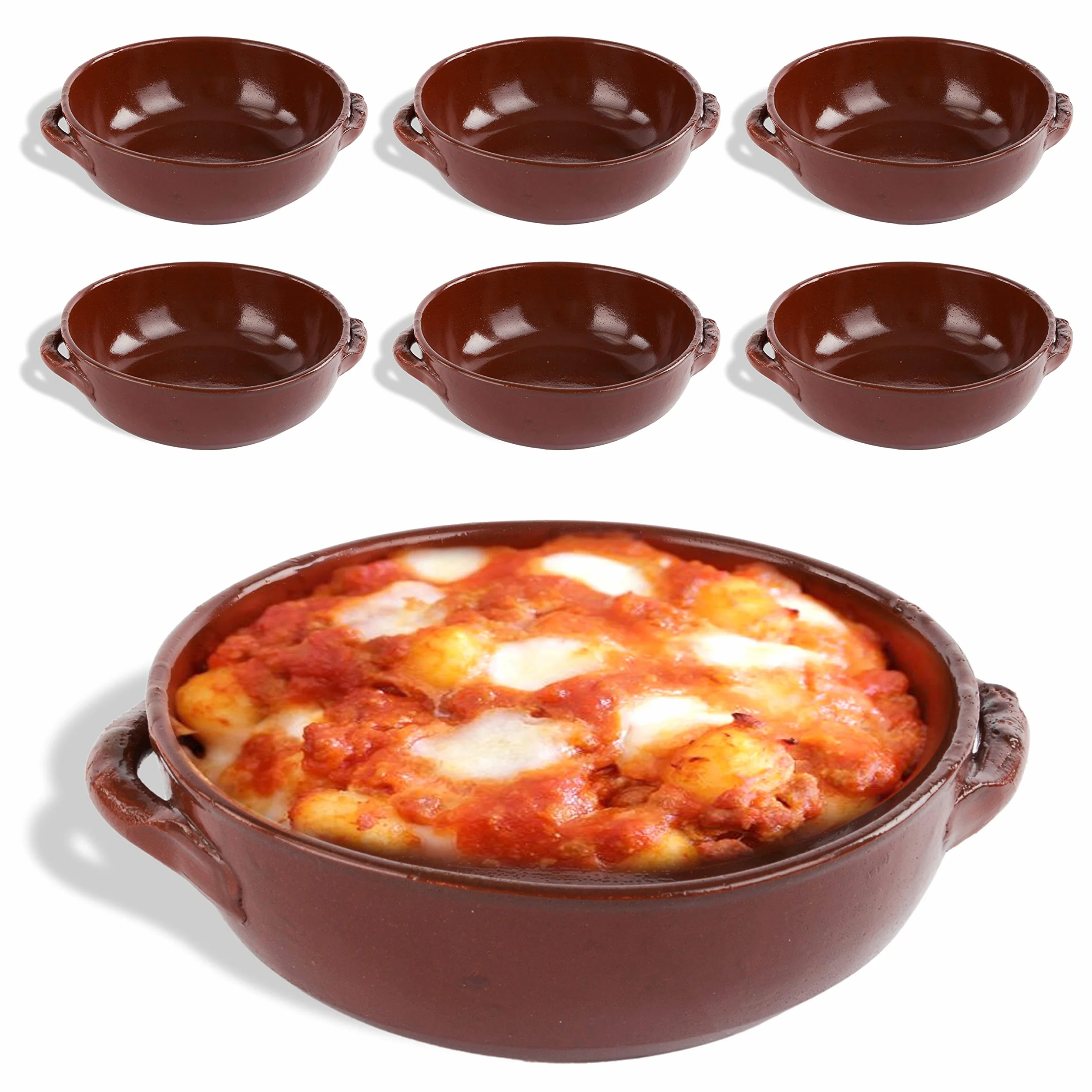 Kasalingo 6 Tegami in coccio monoporzione da Forno 12 Cm, terrine di Terracotta Che esaltano Il Sapore Naturale dei cibi, Ciotole in Terracotta per zuppe, Pasta al Forno 100% Made in Italy.
