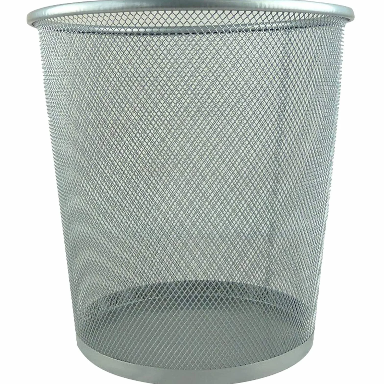Cestino Gettacarte in Metallo Traforato da Ufficio Pattumiera a Rete Porta-rifiuti Ø 26 cm Alto 27,5 cm Argento Silver casa, cameretta, scrivania, Studio