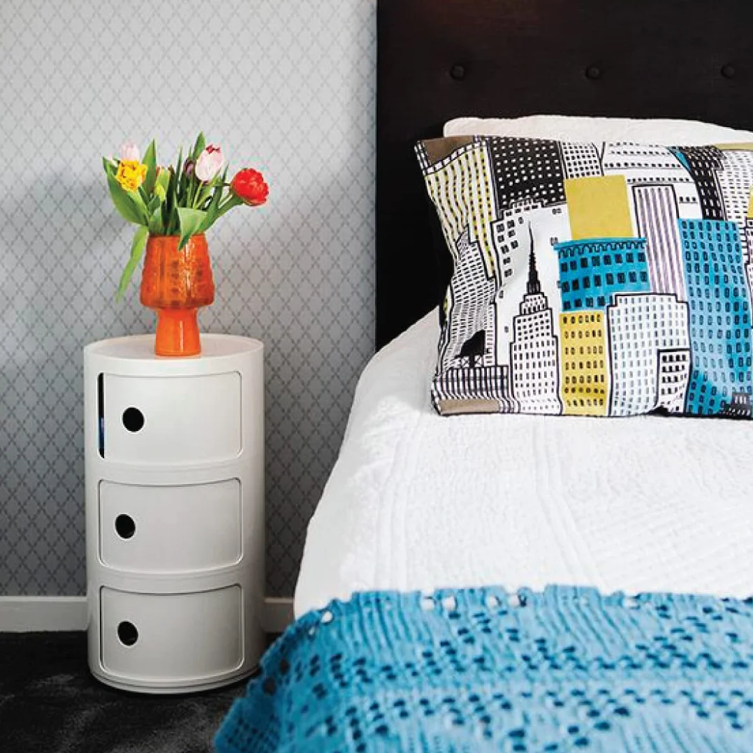 Kartell Componibili Contenitore 3 Elementi, ABS, Base Tonda, Bianco, 32 x 32 x 58.5 cm