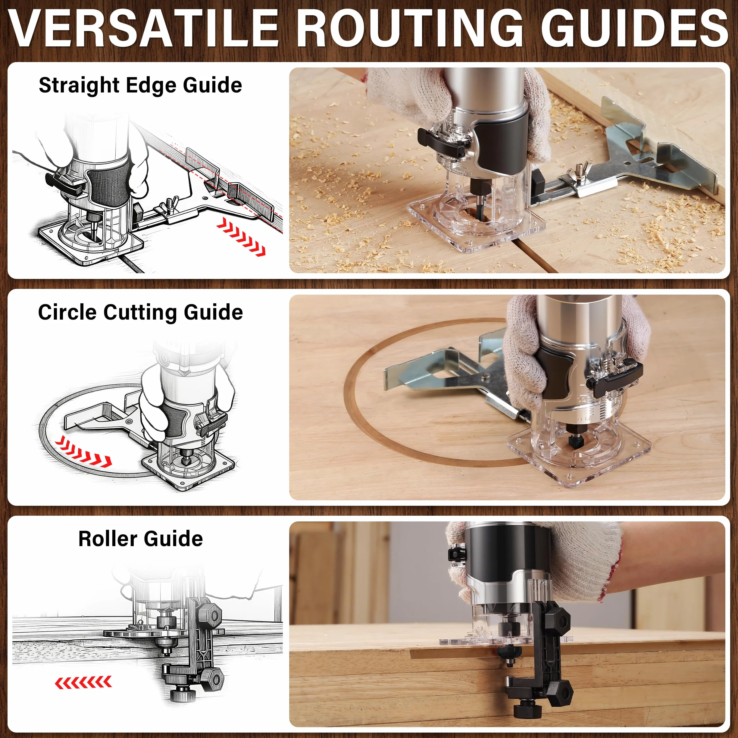 TEENO Rifilatore Fresatrice Verticale per Legno 800W 15000-32000 RPM, 6 Velocità Variabili Legno Rifilatrice Elettrica,32 Accessori,15 pezzi 1/4" Fresatura Cuter, Mandrino 6/6.35,SCATOLA DI PLASTICA