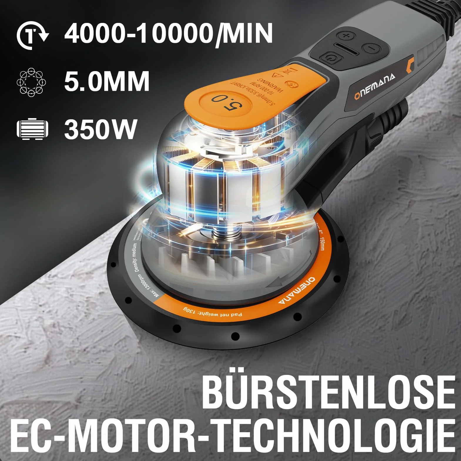 Levigatrice Rotorbitale 150 mm Brushless 350 W 6 Regimi 4000-10000 RPM Aspirazione Polvere