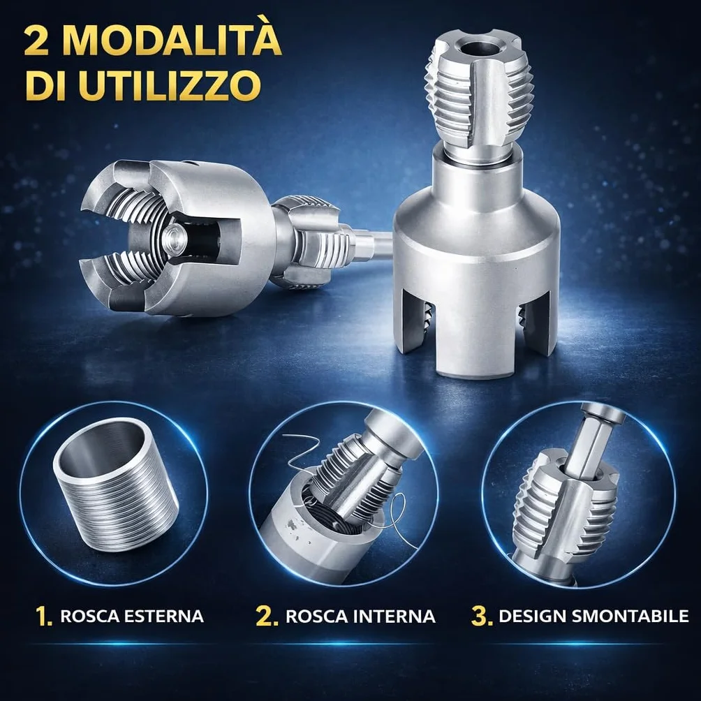 Topolenashop 2 Pezzi Filettatore PPR per Tubi Idraulici 1/2 e 3/4 Pollice – Attrezzo in Metallo per Filettatura Interna ed Esterna, Utilizzabile a Mano o con Trapano Elettrico 82289