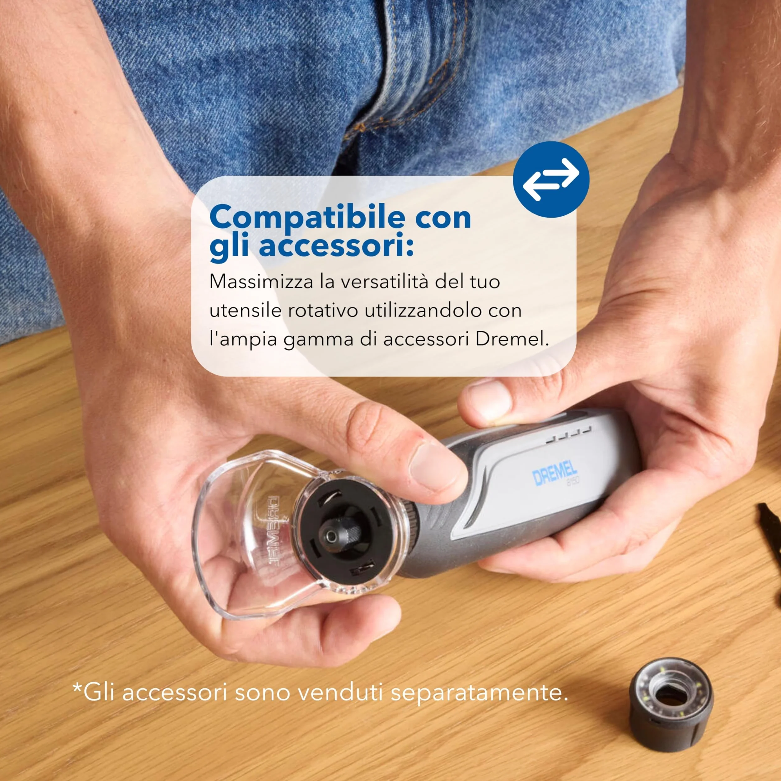 Dremel 8150 Kit utensile rotativo brushless a batteria 7,2 V 2Ah USB-C, 20 accessori, velocità variabile 5.000-30.000 giri/min