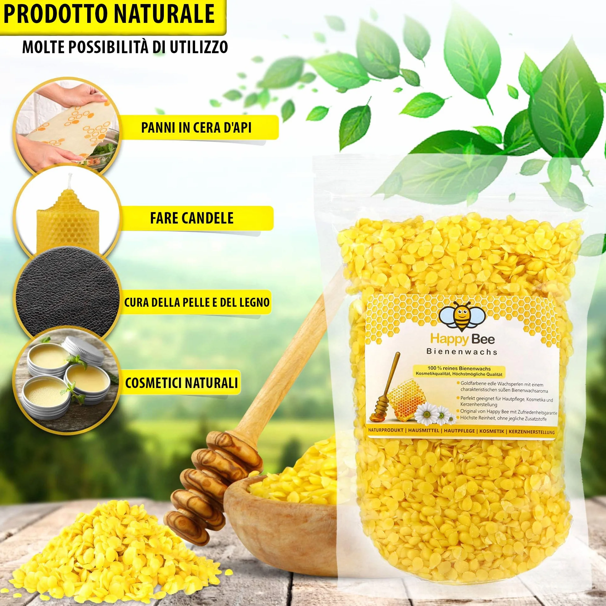 Cera d’api pura al 100% | Cera d'api naturale | Pastiglie di cera | Pastiglie ideali per cosmetici naturali, produzione di candele e panni – Beeswax (200 Grammi)