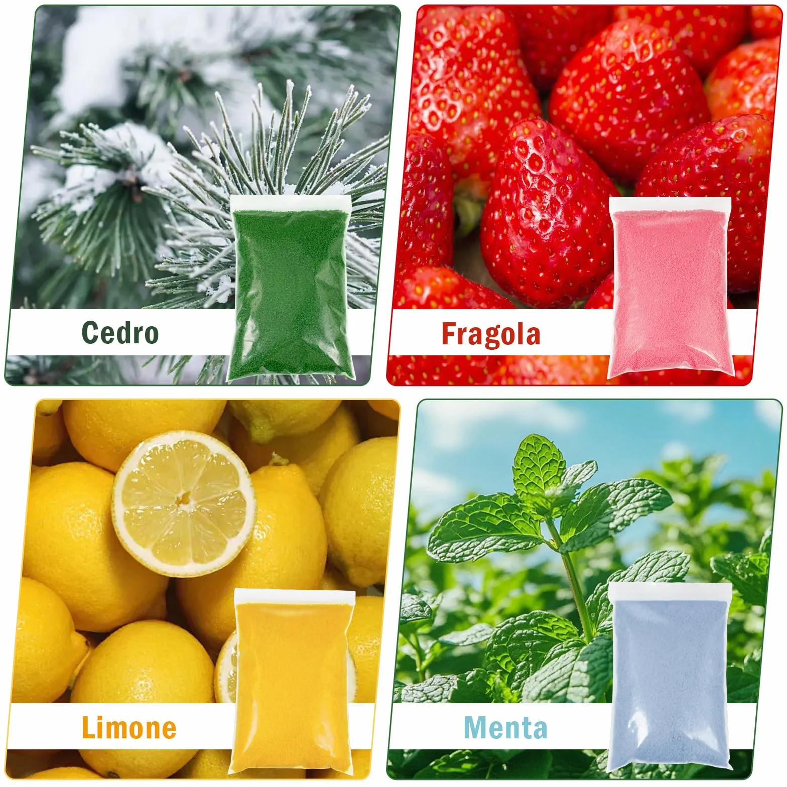 Scent-Hi Sabbia per Candele, Granuli di Cera per Candele, 7 Profumo, 1.1kg, 20 Stoppini, Granulato di Cera per Candele Fai da te - Gelsomino, Lavanda, Rosa, Cedro, Fragola, Limone, Menta