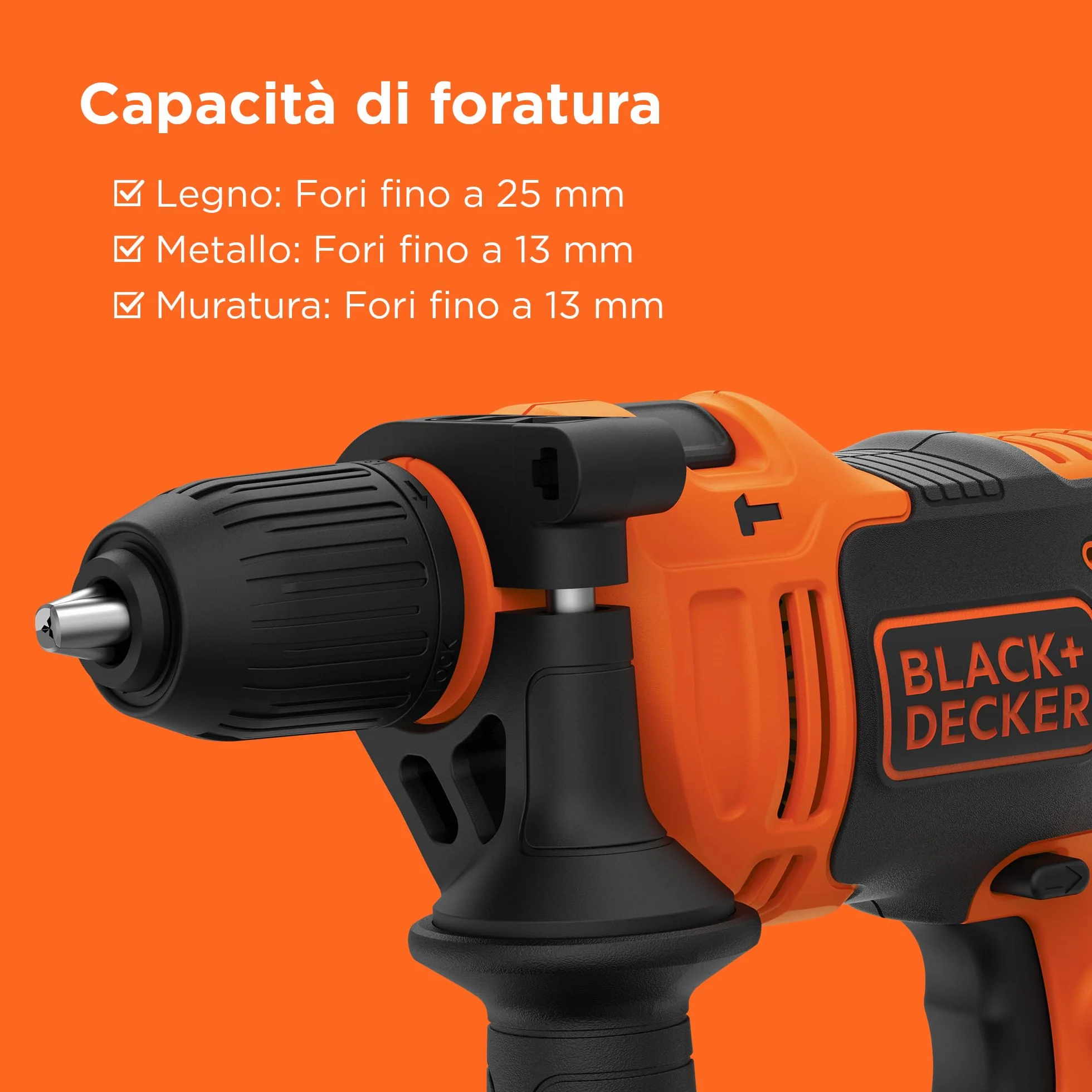 BLACK+DECKER 710W Trapano a percussione a filo ad alte prestazioni, 0-2800 giri/min, con 4 punte e kitbox, BEH710K-QS