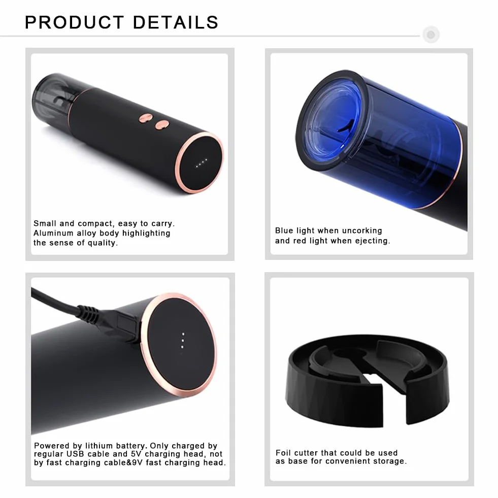 Cavatappi Elettrico per Vino Apribottiglie Elettrici Automatico Professionale per Gli Amanti del Vino Regalo di Lusso (Oro, Set, Scatola Regalo, Ricaricabile)