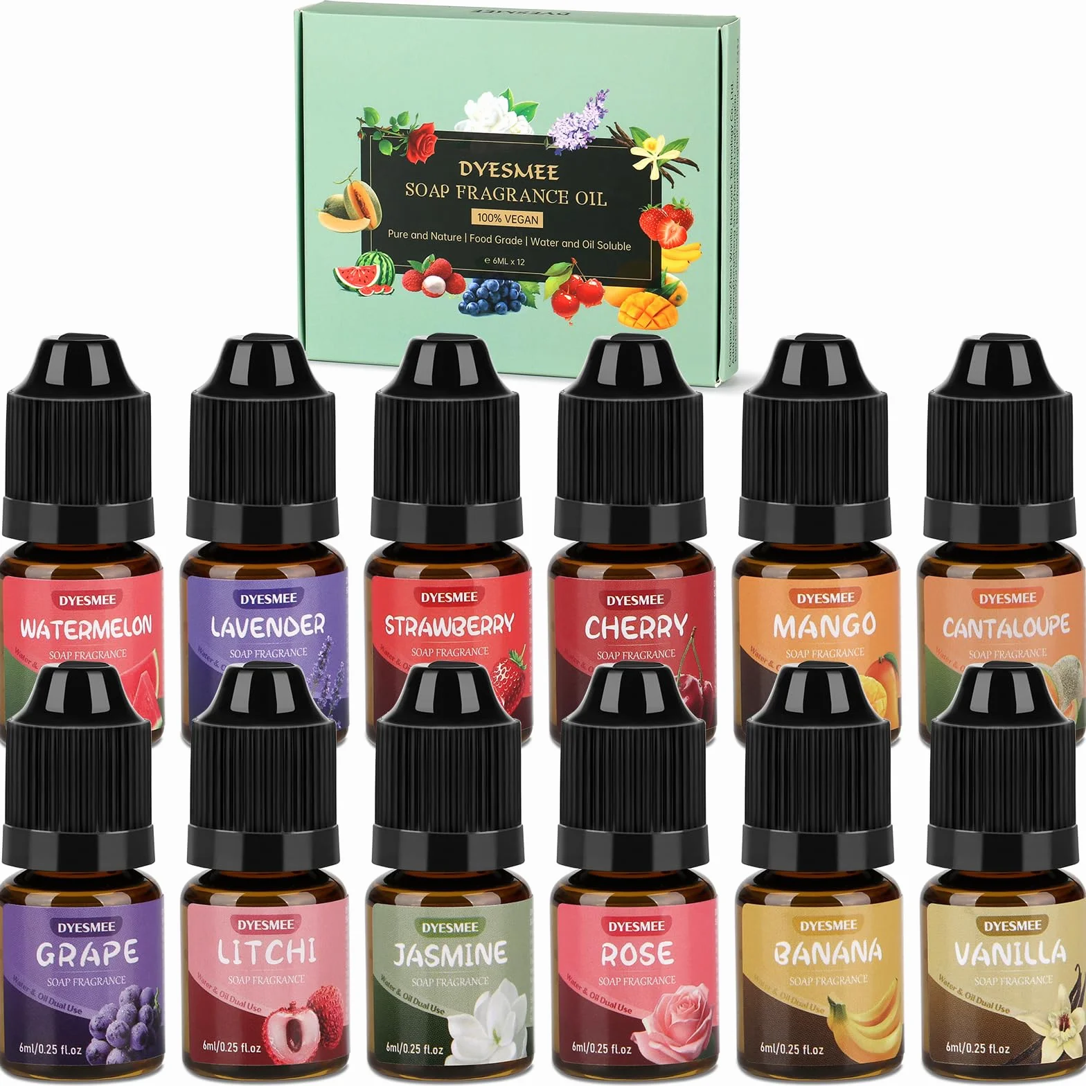 Olio Profumato per Sapone, 12 x 6 ml Olio Profumato per la Fabbricazione del Sapone, Aroma di Sapone, Set di Oli Profumati Liquidi per Bombe da Bagno fai da te, Slime, Candele, Lozioni, Cosmetici