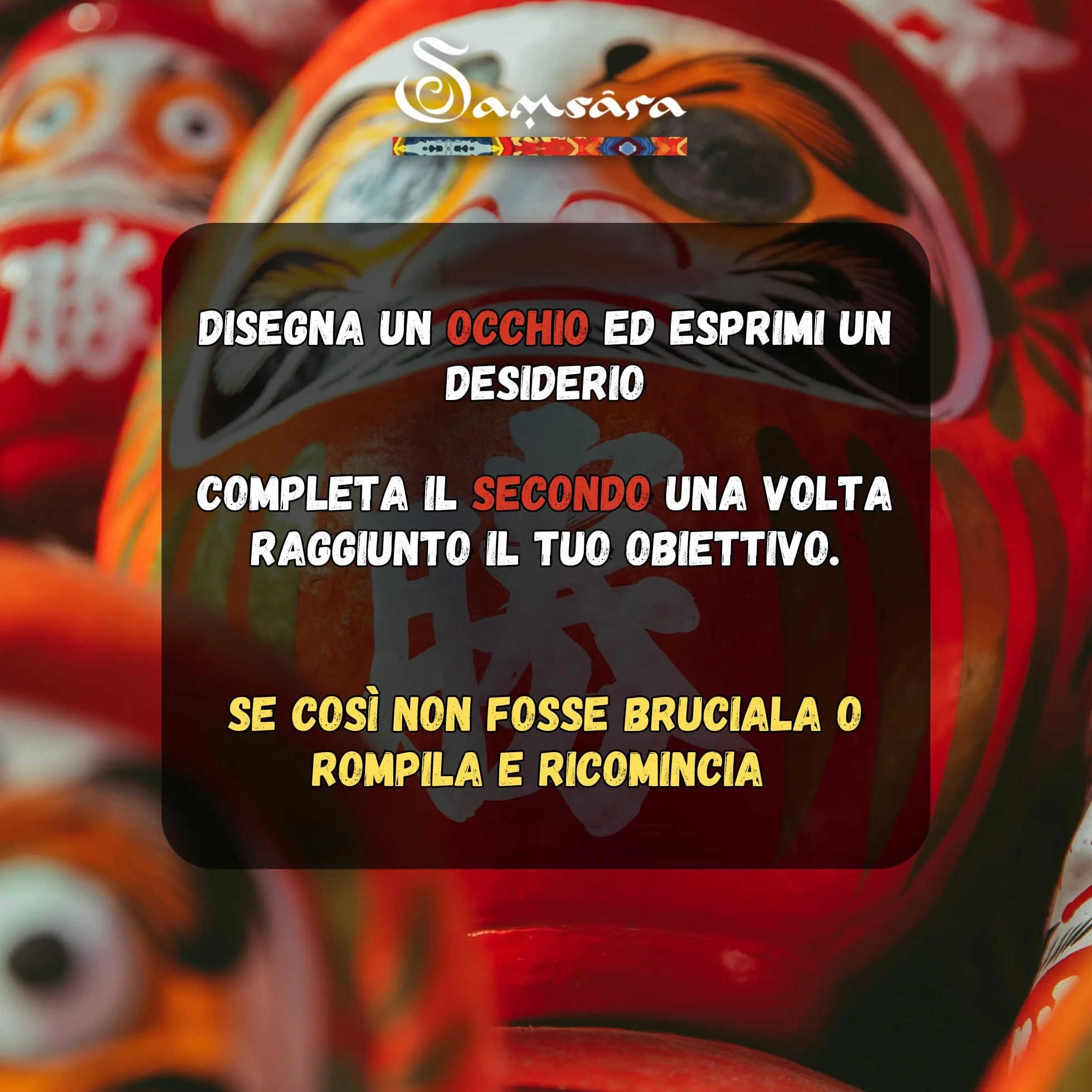 Samsara Daruma Bambolina Amuleto Portafortuna Giapponese Originale in Porcellana Rosso