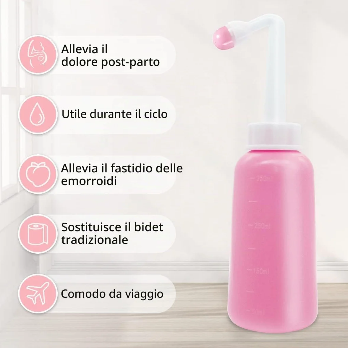 Bidet Portatile – 350ml Peri Bottle Post Partum per Letto Settimanale e Ospedale | Bidet Portatile da Viaggio con Tasche Impermeabili