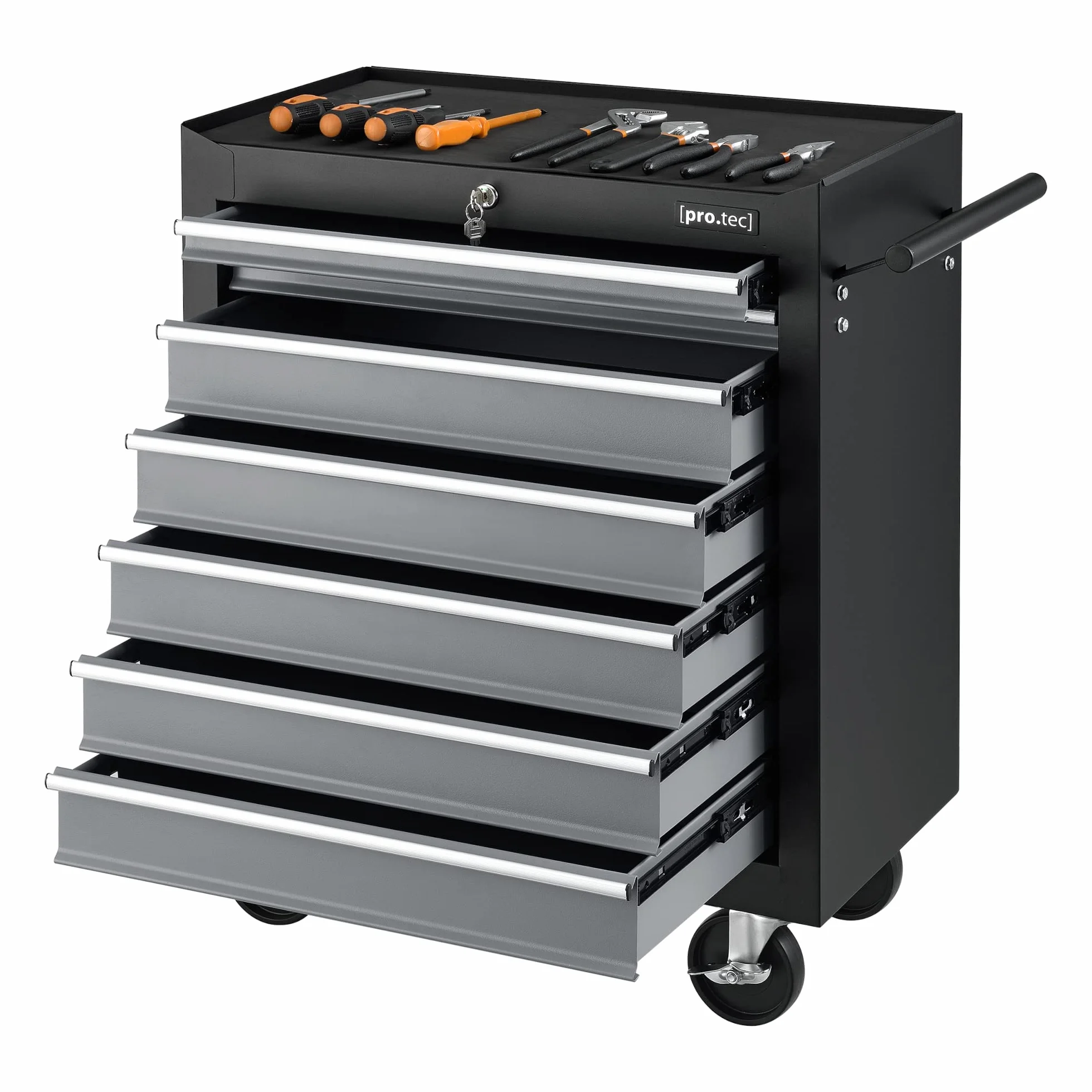 pro.tec Carrello da Officina Portautensili a 7 Cassetti con Serratura Centrale, Cassettiera Portatile per Attrezzi