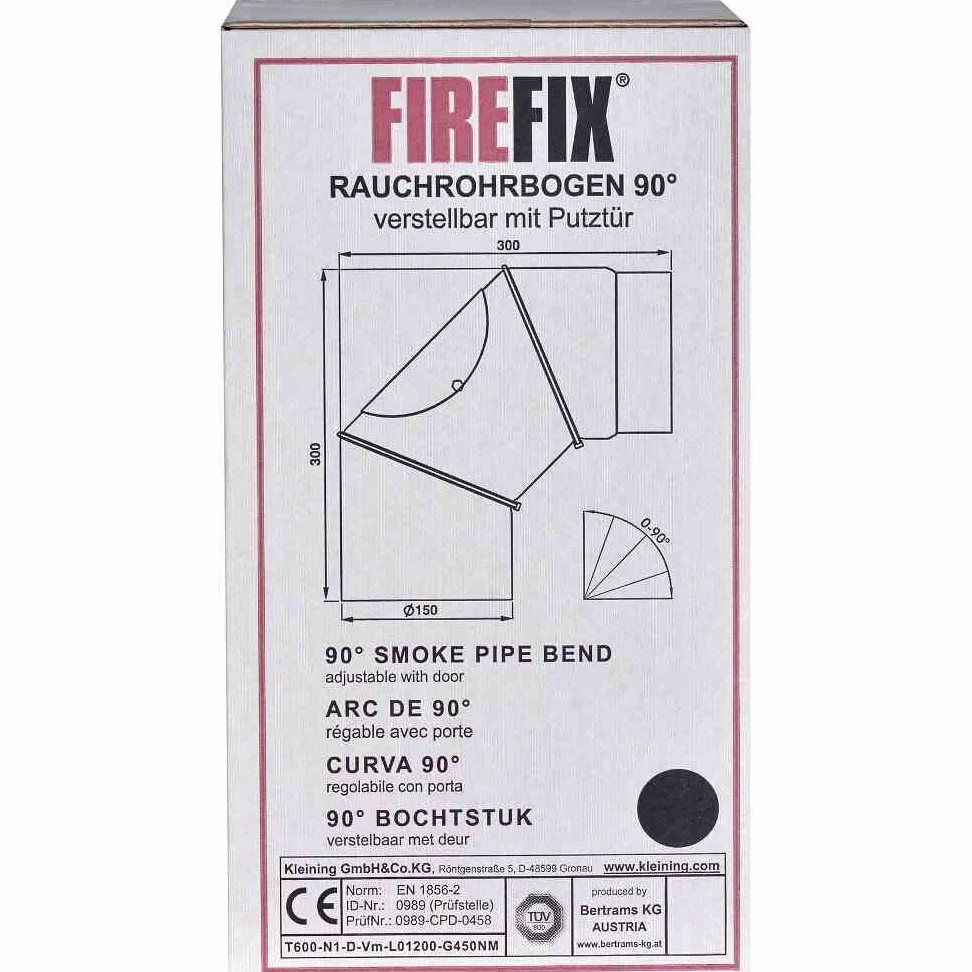 FireFix R150/B - Tubo per stufa, in acciaio spesso 2 mm, diametro 150 mm, per camini e focolari, Senotherm, nero, regolabile da 0 a 90 gradi, con porta di pulizia