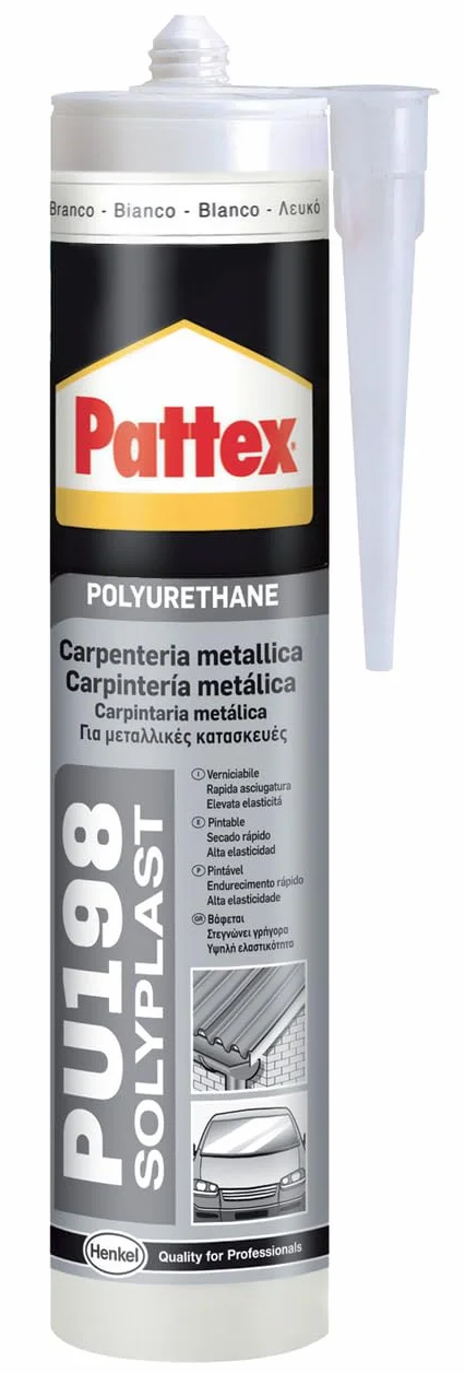 Pattex Sigillante Poliuretanico PU 198, Sigillante per Lattoneria, Carpenteria Metallica, Costruzioni Metalliche, Impianti di Condizionamento, Auto e Nautica, Carrozzeria, Bianco, Cartuccia da 310ml