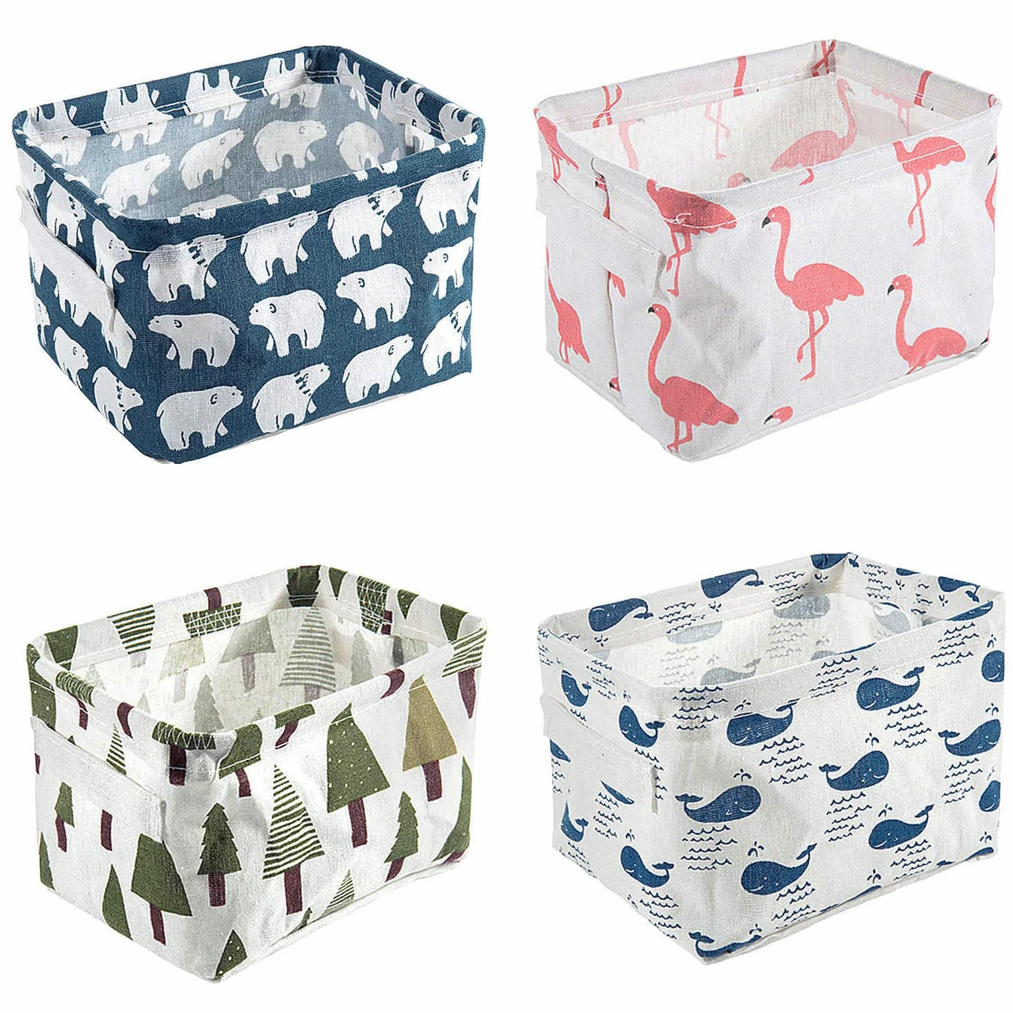 Czemo Set di 4 Cestini Portaoggetti in Tessuto Cestino Pieghevole Organizzatore Secchio per Scaffali e Scrivanie, Contenitori per Armadio, 20.5x17x15cm