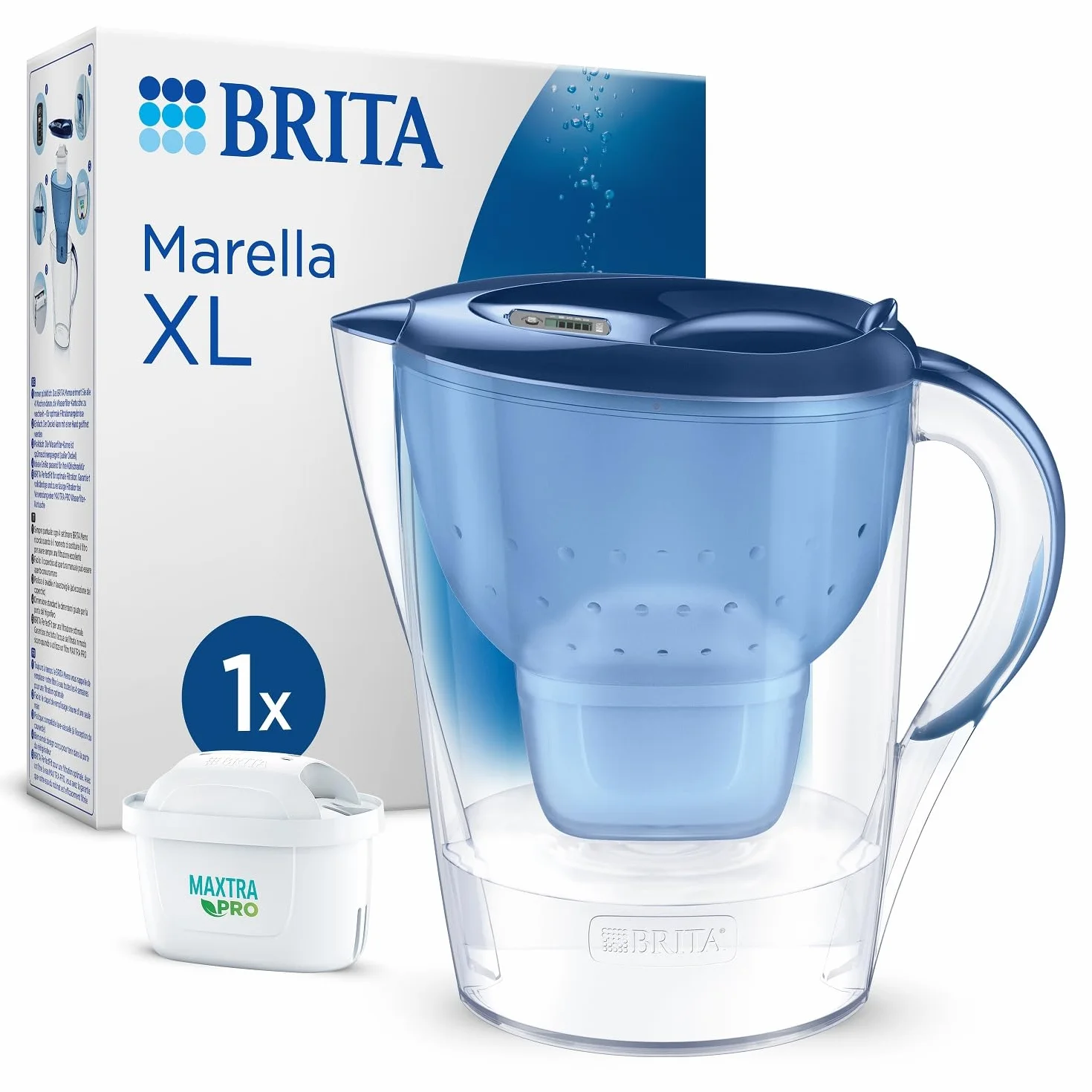 BRITA Marella XL Caraffa Filtrante Blu 3,5 l con MAXTRA PRO All-in-1 LTI Digitale