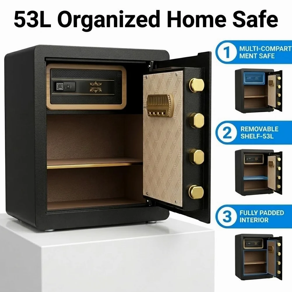 2.0 Cub Safe Box, 44,5 cm di altezza, cassaforte ignifuga con tastiera, chiavi di ricambio e sistema di allarme, cassaforte digitale per documenti, denaro, medicinali