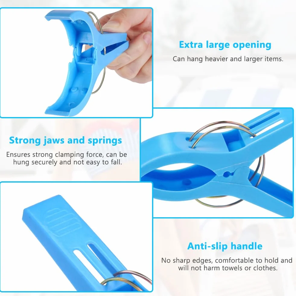 Vicloon Mollette Grandi Plastica, 12 Pezzi Bucato Clip per Telo da Spiaggia, Antivento Lavanderia Pioli per Trapunta, Asciugamani, Coperta, Lenzuola, Vestiti, 12cm