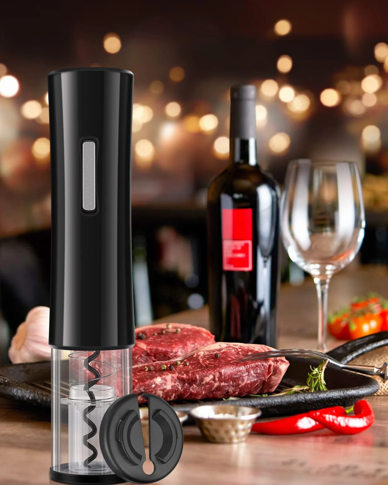 Rovtop Cavatappi Elettrico per Vino, 5 in 1 Apribottiglie, Stappa Bottiglie Elettrici automatico si apre rapidamente con Tappo del Vino,Versatore, Set Apri Bottiglia Vino Regalo, Kit Vino
