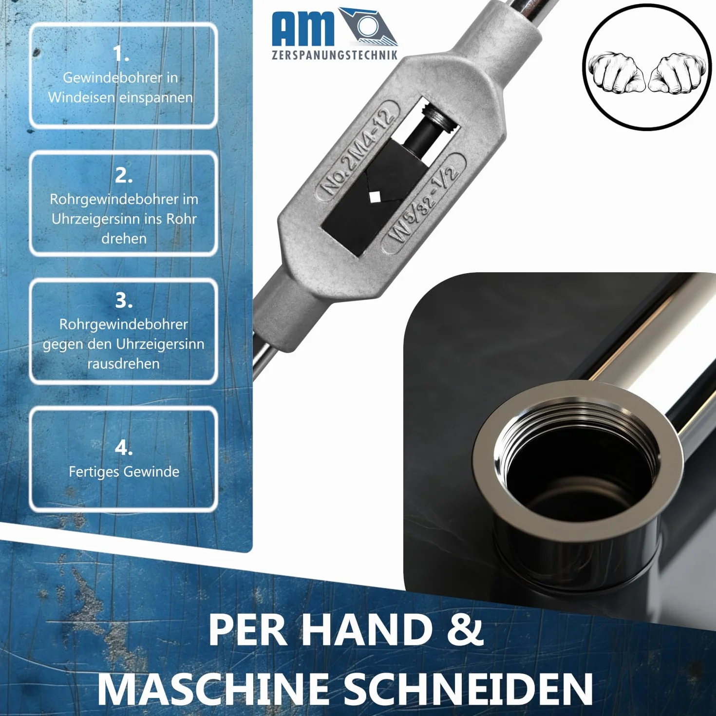 Maschio per filettatura G1/8 | Filettatura gas standard inglese | Filettatura tubo HSS | Filettatura tubo Whitworth G | Maschio per filettatura a taglio singolo gas - G (BSP) 1/8
