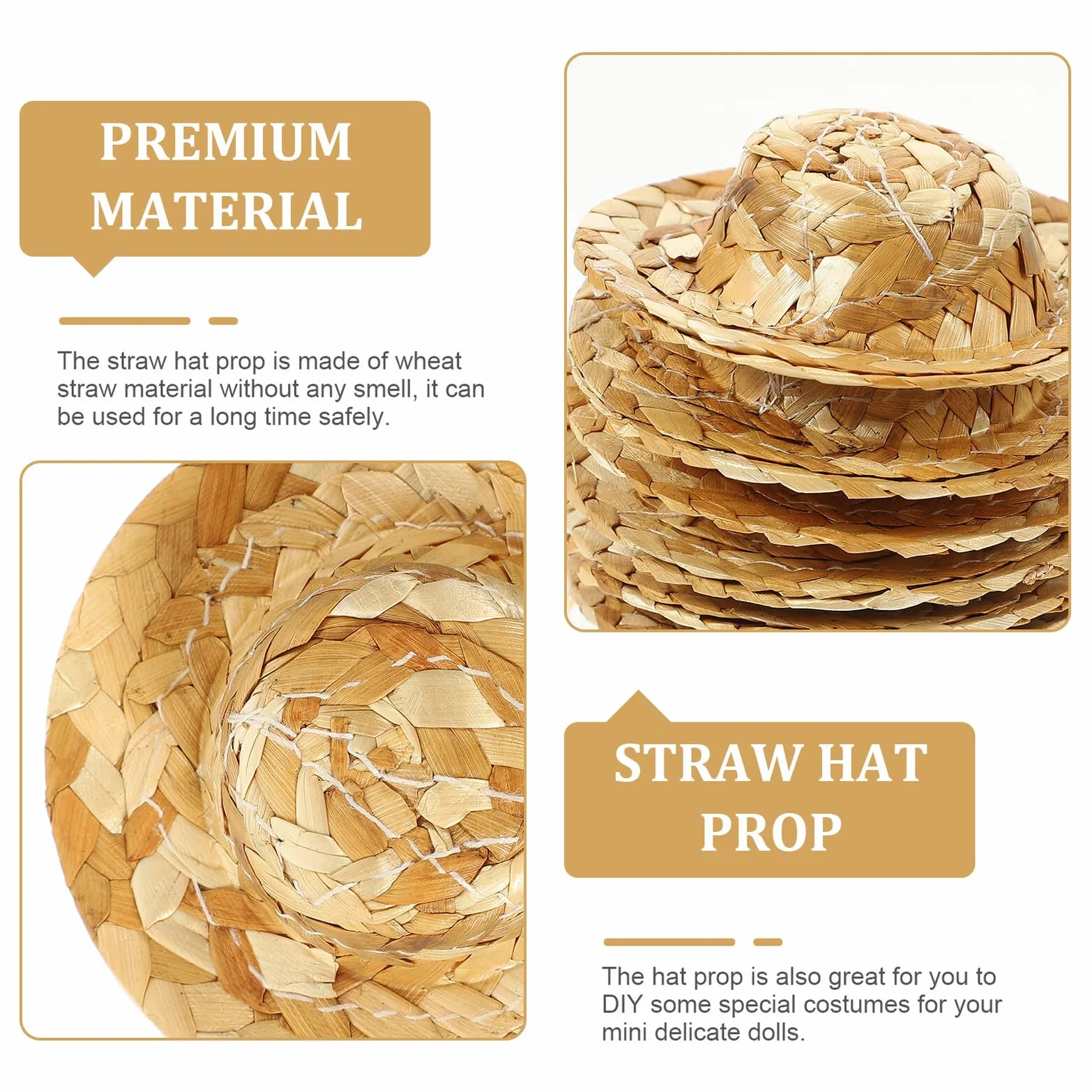 STOBAZA 12 Pezzi Cappelli di Paglia Intrecciati Miniature Cappellini Beige in Materiale Sintetico Leggero e Sicuro per Bambole e Animali Domestici Accessori per Feste e Gioco