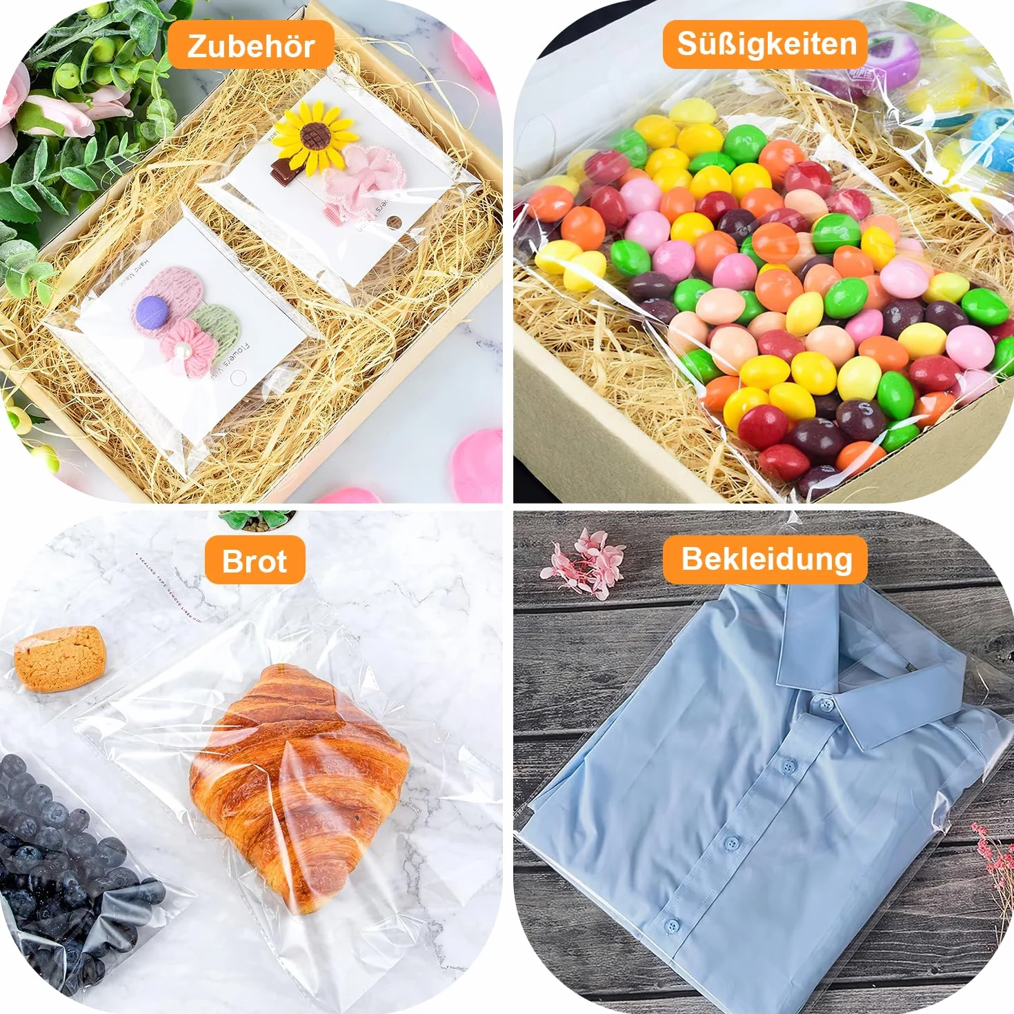 Sacchetti Cellophane 300Pcs Sacchetti Di Cellophane Trasparente 10 * 12+3cm Autoadesivi Bustine Trasparenti Sacchettini Trasparenti Per Vestiti Prodotti Da Forno Regali Di Nozze Feste
