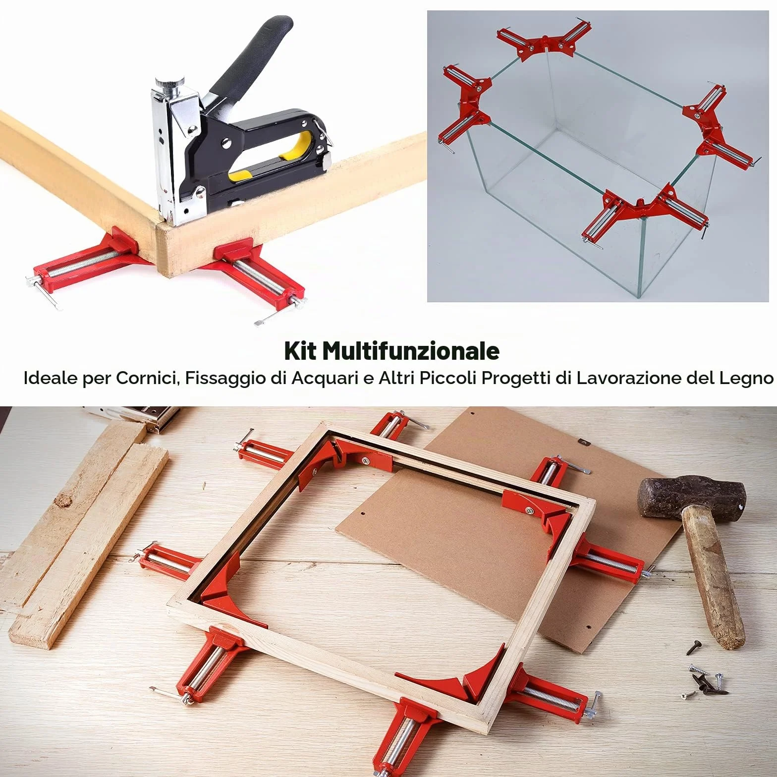 4 Pezzi Morsetto Angolare per Legno, Morsetti Angolari 90 Gradi per Legno per La Realizzazione di Cornici, Armadietti e Mobili di Collegamento