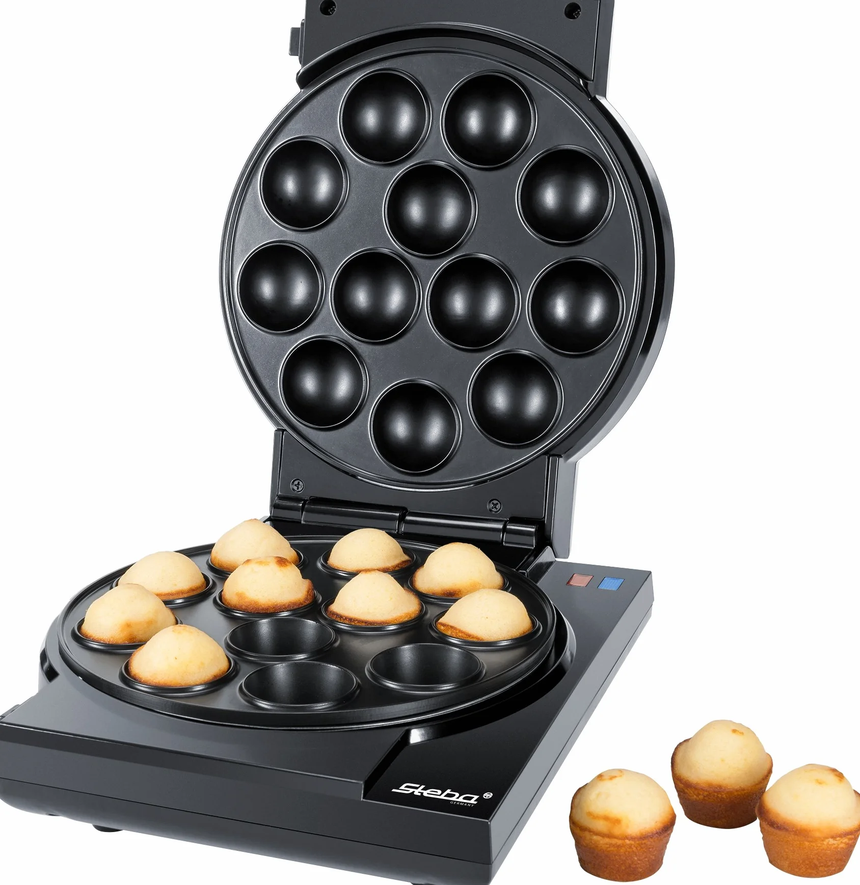 Steba Elettrodomestici Cake Maker 3 in 1, 3 piastre antiaderenti per cake pop, muffin e ciambelle, le piastre sono facilmente rimovibili premendo un pulsante, con supporto per Cake Pop e bastoncini,
