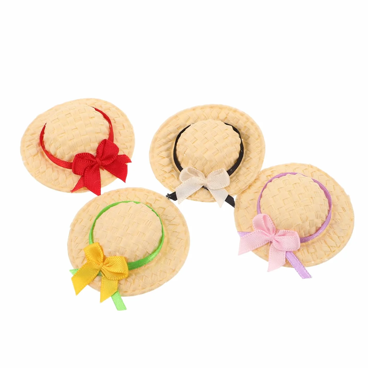 BESPORTBLE 4 cappelli di paglia in miniatura per il fai da te, piccoli cappelli in tessuto per bambole, mini cappelli di paglia per bambole in miniatura