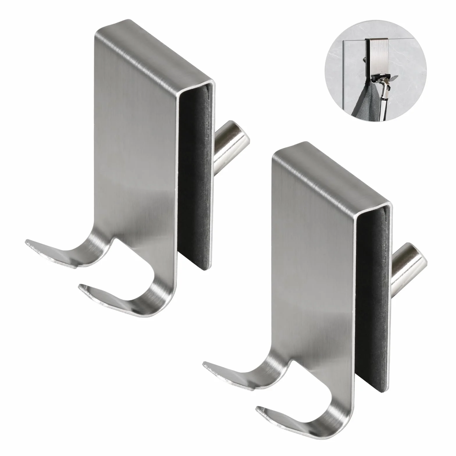 Gancio Accappatoio Doccia Acciaio Inossidabile 2 Pezzi Argento per Vetro 5-10 mm