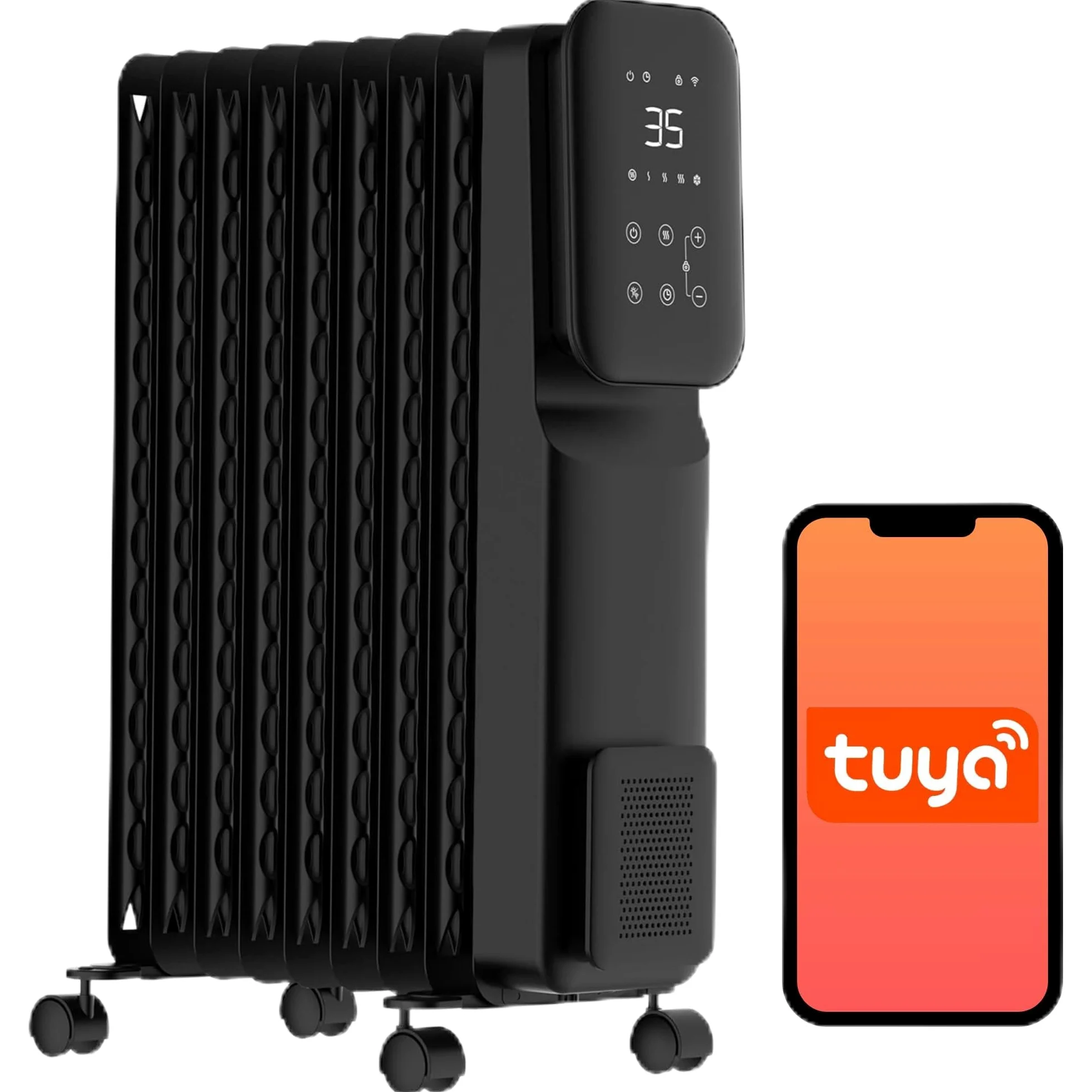 SHX Radiatore ad olio 2000 Watt con WiFi, 3 livelli di riscaldamento, timer 24 ore, termostato elettronico, funzione boost, riscalda fino a 40 mq di superficie