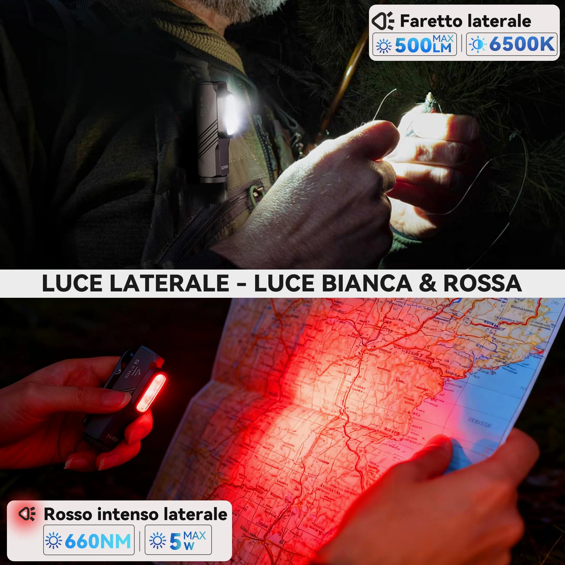 SOFIRN ST10 Mini Torcia Led Potente Professionale, 1000LM Spot|500LM Flood|660NM Luce Rossa, Doppie Magnetiche, Type-C, Clip, IPX6, Torcia Ricaricabile Per Casa, Passeggiata Col Cane, Pesca, Emergenze