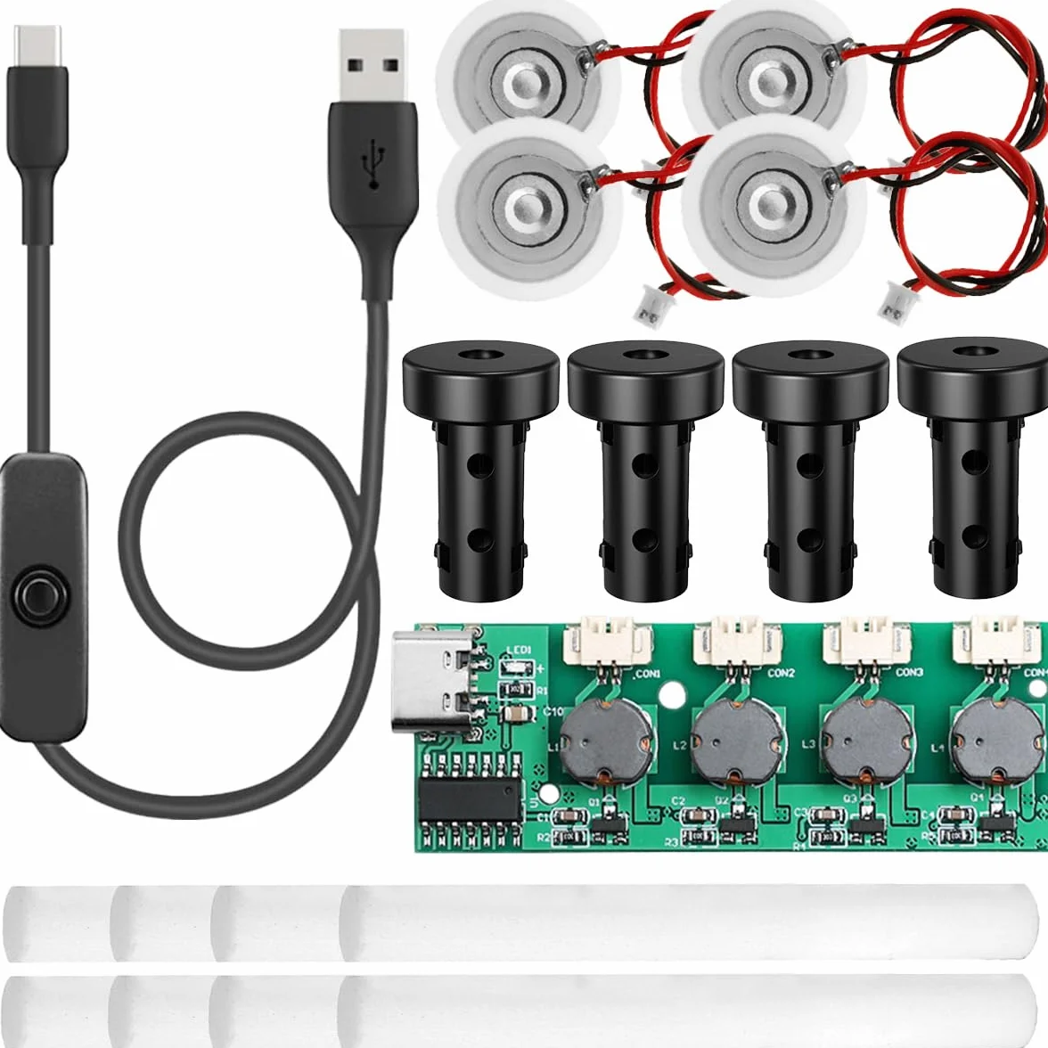Kit di nebulizzatori per umidificatori, quattro ugelli, con cavo USB, Set di sostituzione fai da te