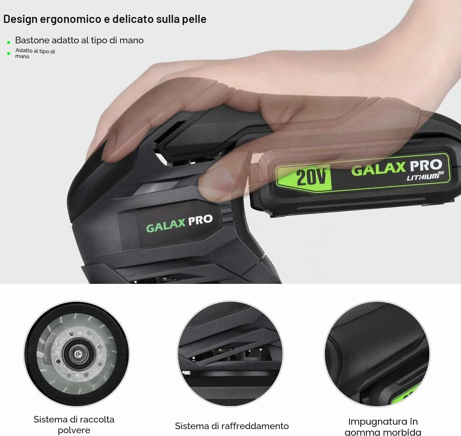 GALAX PRO Levigatrice Mouse 20V 1,3Ah Ricaricabile 12000 OPM con Carte Vetrate 20 Pezzi - Batteria e Caricabatterie Inclusi